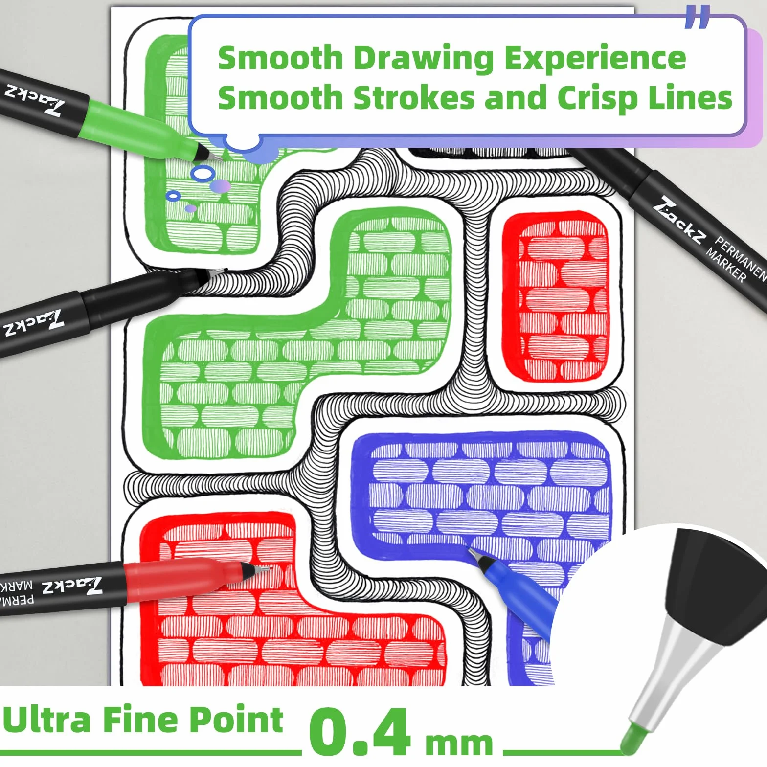 ZackZ Pennarelli indelebili a punta ultra fine, punta fine da 0,4 mm, colori assortiti, impermeabili, ad asciugatura rapida, resistenti allo sbiadimento, punta sottile, funziona su carta, vetro