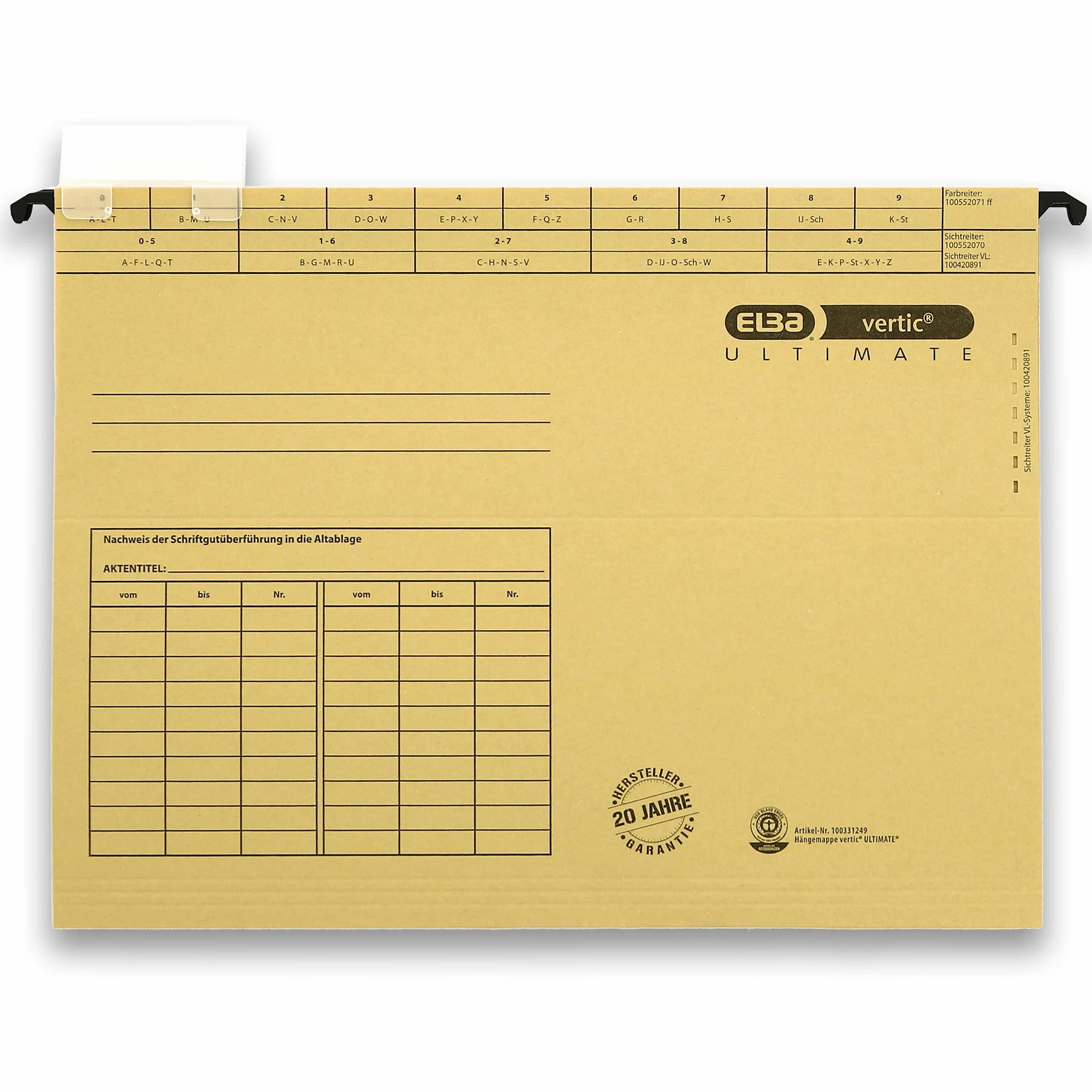 Elba vertic 1/85440 - Cartelle sospese, 240x138x6 mm, in cartone RC, 230 g/m², 25 pezzi