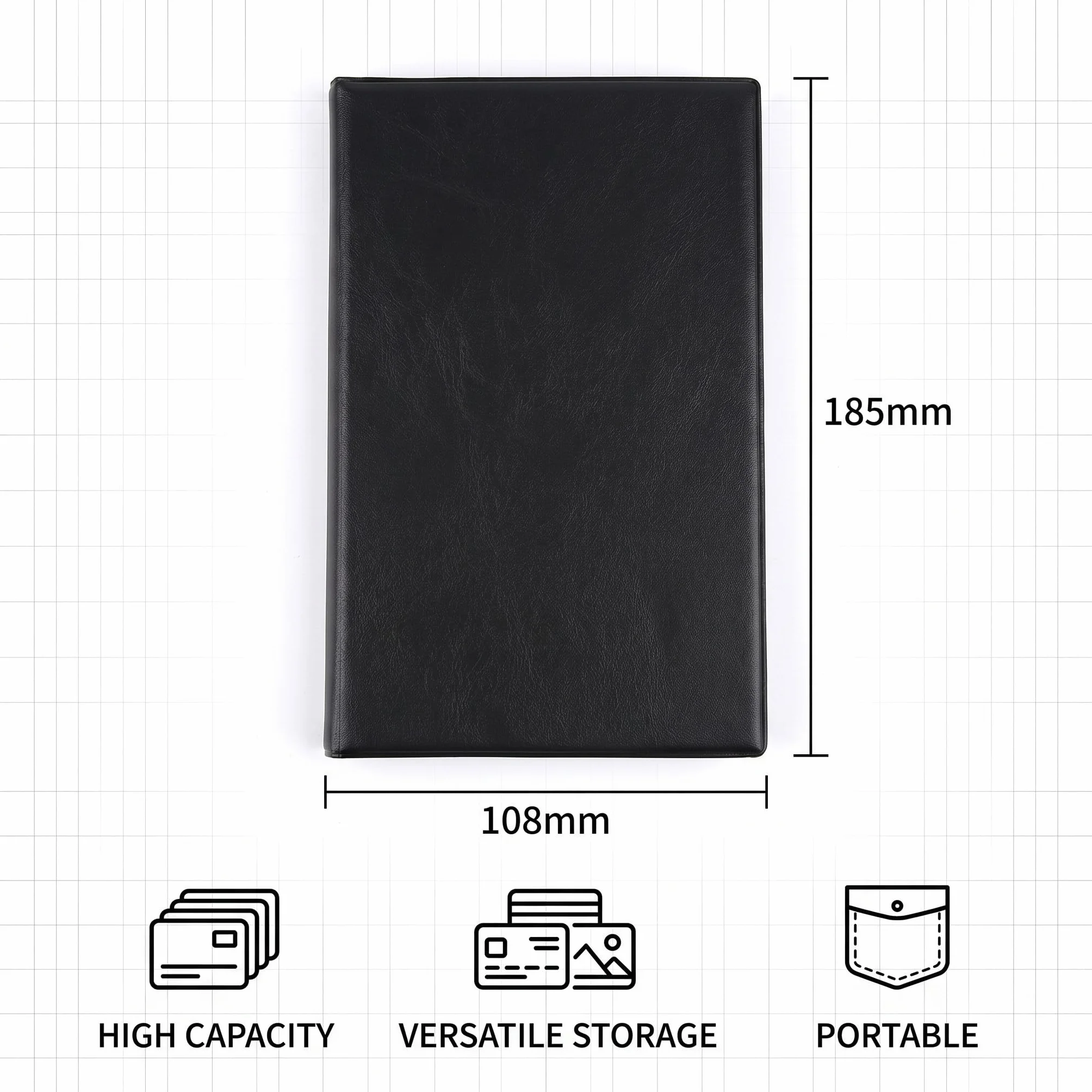 Porta Biglietti da Visita 240 Posti in Pelle Professionale con 120 Tasche, Nero
