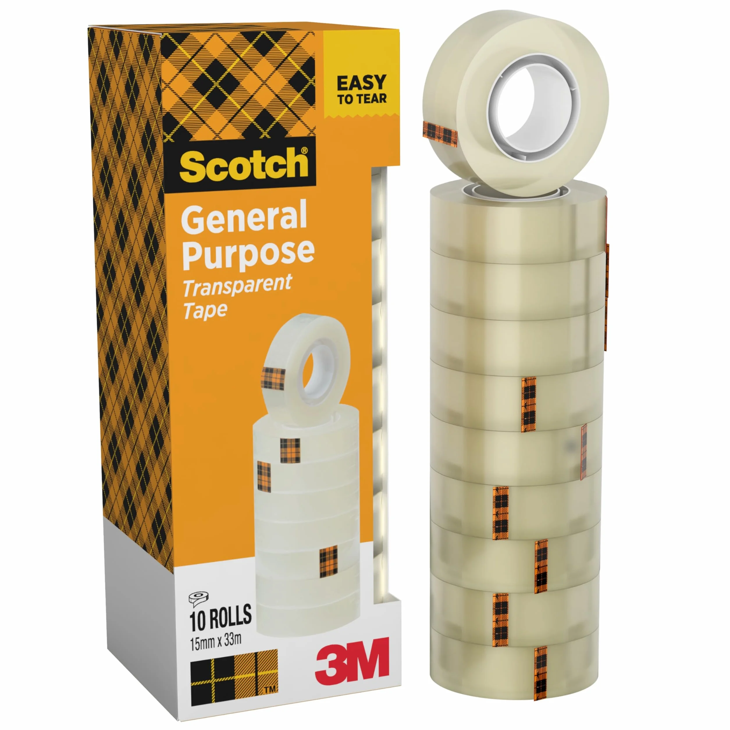 Scotch Nastro Adesivo Trasparente 10 Rotoli 15 mm x 33 m Multiuso Forte e Duraturo
