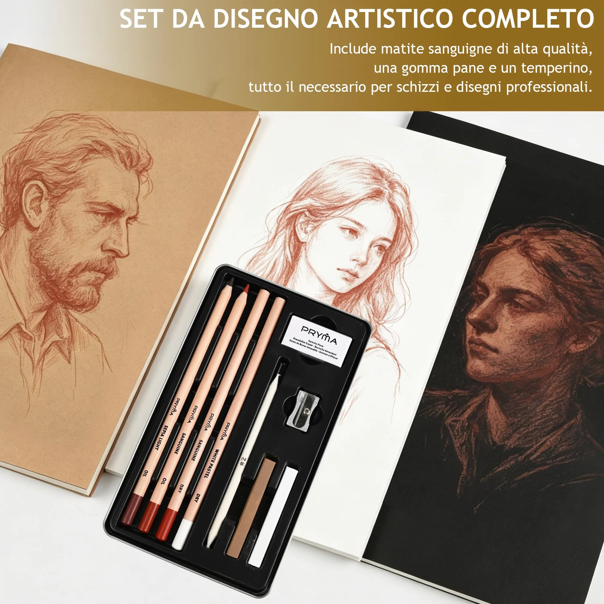 Sanguigne Sketching Set – Set da Disegno Artistico con Matite, Temperino e Gomma Pane