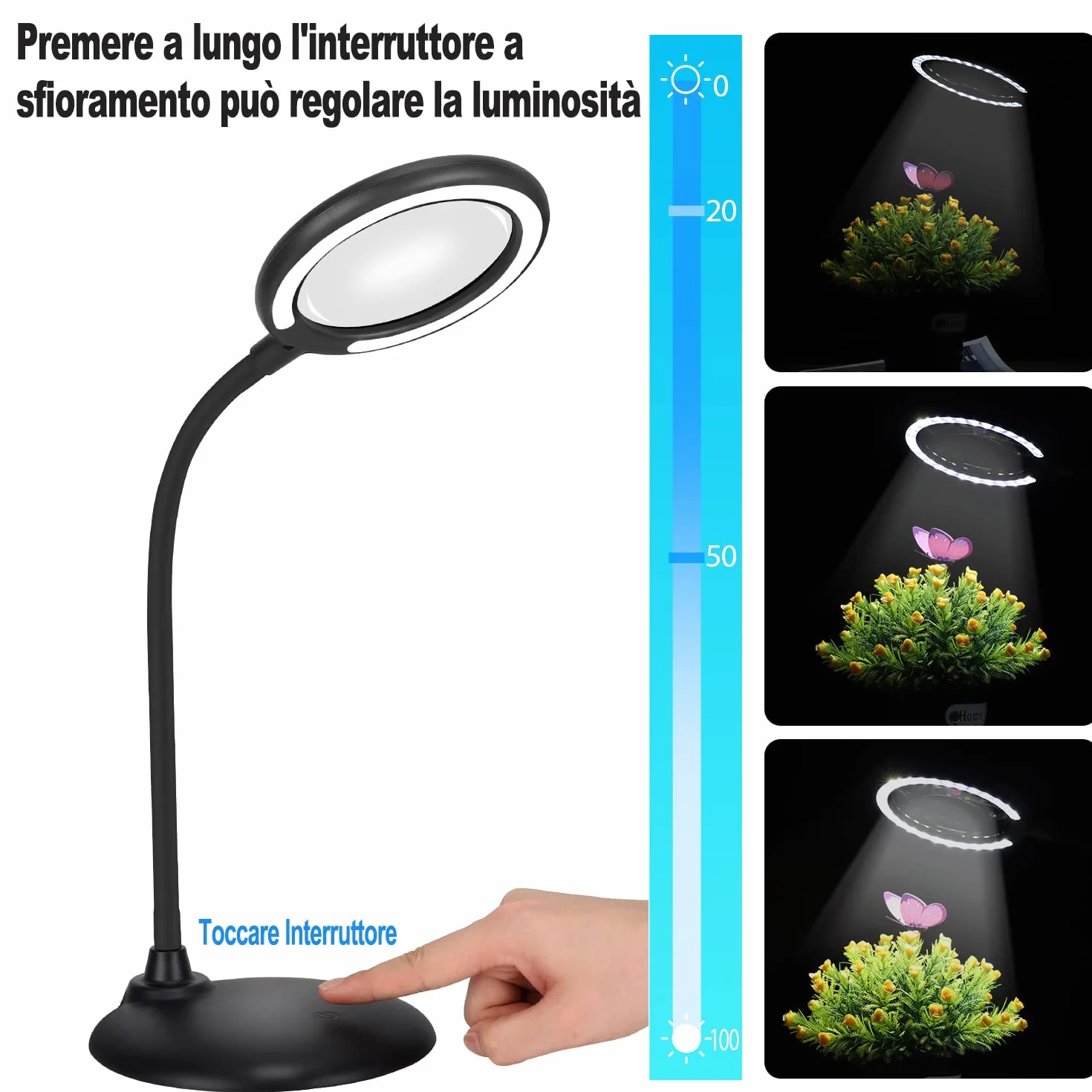 Lente d'ingrandimento ricaricabile 5X con luce e supporto, lente d'ingrandimento illuminata DUDSOEHO a mani libere per lettura, anziani, hobby, artigianato