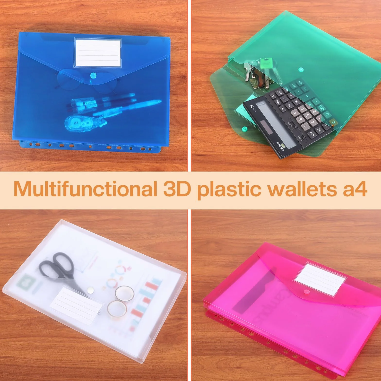 Document Wallet A4 Filing - Confezione da 20 cartelle portadocumenti A4 con 11 fori and Label Pocket - Custodia impermeabile per l'organizzazione dei documenti (tridimensionale)