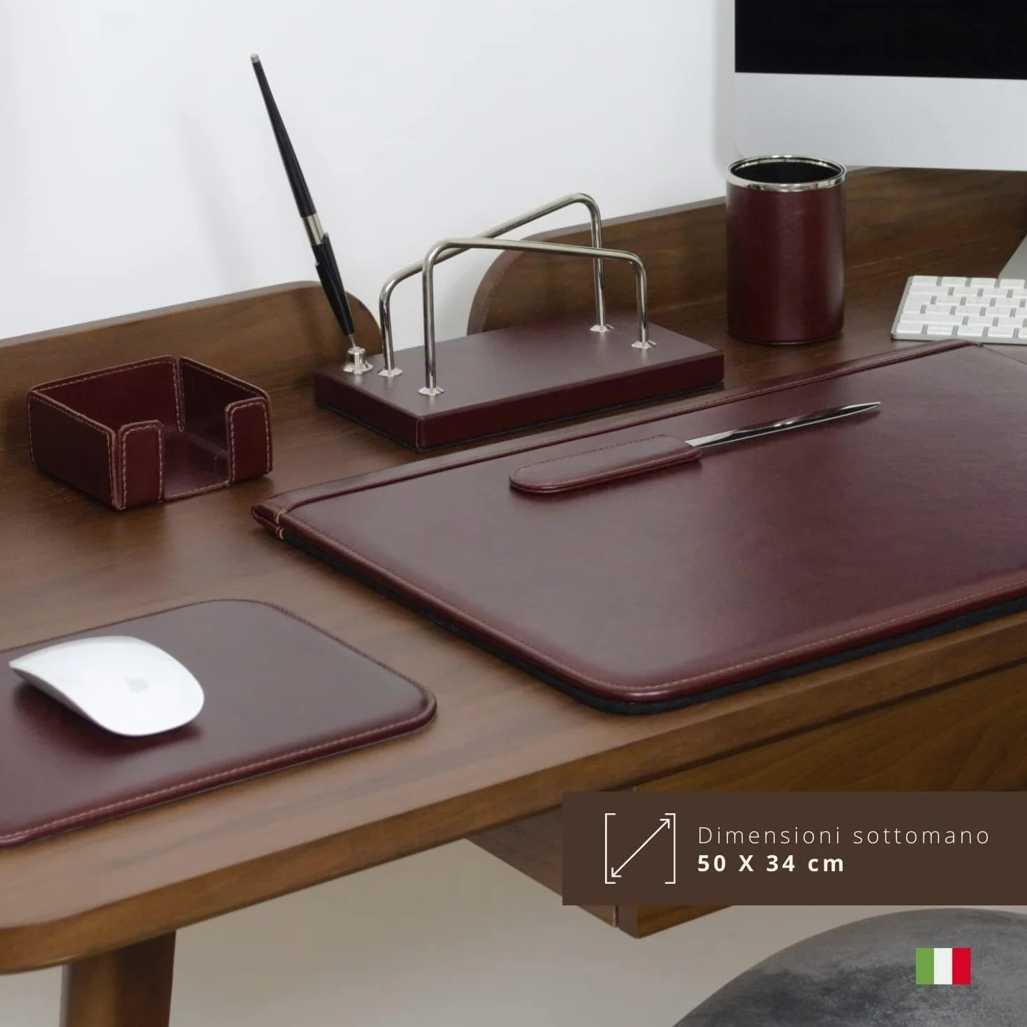Set da Scrivania 6 Pezzi Pelle Pieno Fiore Fatto a Mano in Italia Nero