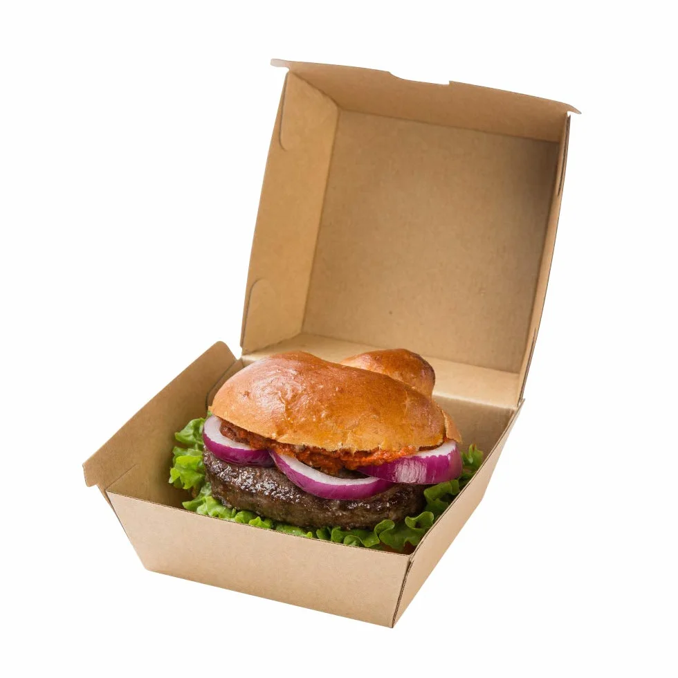 BIOZOYG Take Away Burger Box 50 pezzi resistente hamburger box con coperchio alto a cerniera in cartone kraft 13 x 14 x 8 cm biodegradabile