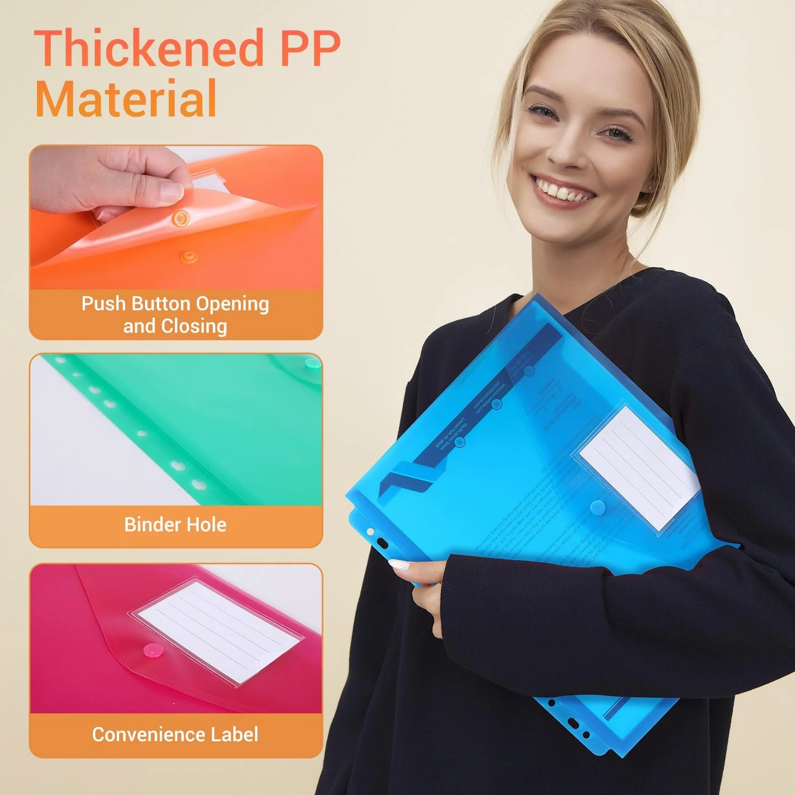 Document Wallet A4 Filing - Confezione da 20 cartelle portadocumenti A4 con 11 fori and Label Pocket - Custodia impermeabile per l'organizzazione dei documenti (tridimensionale)