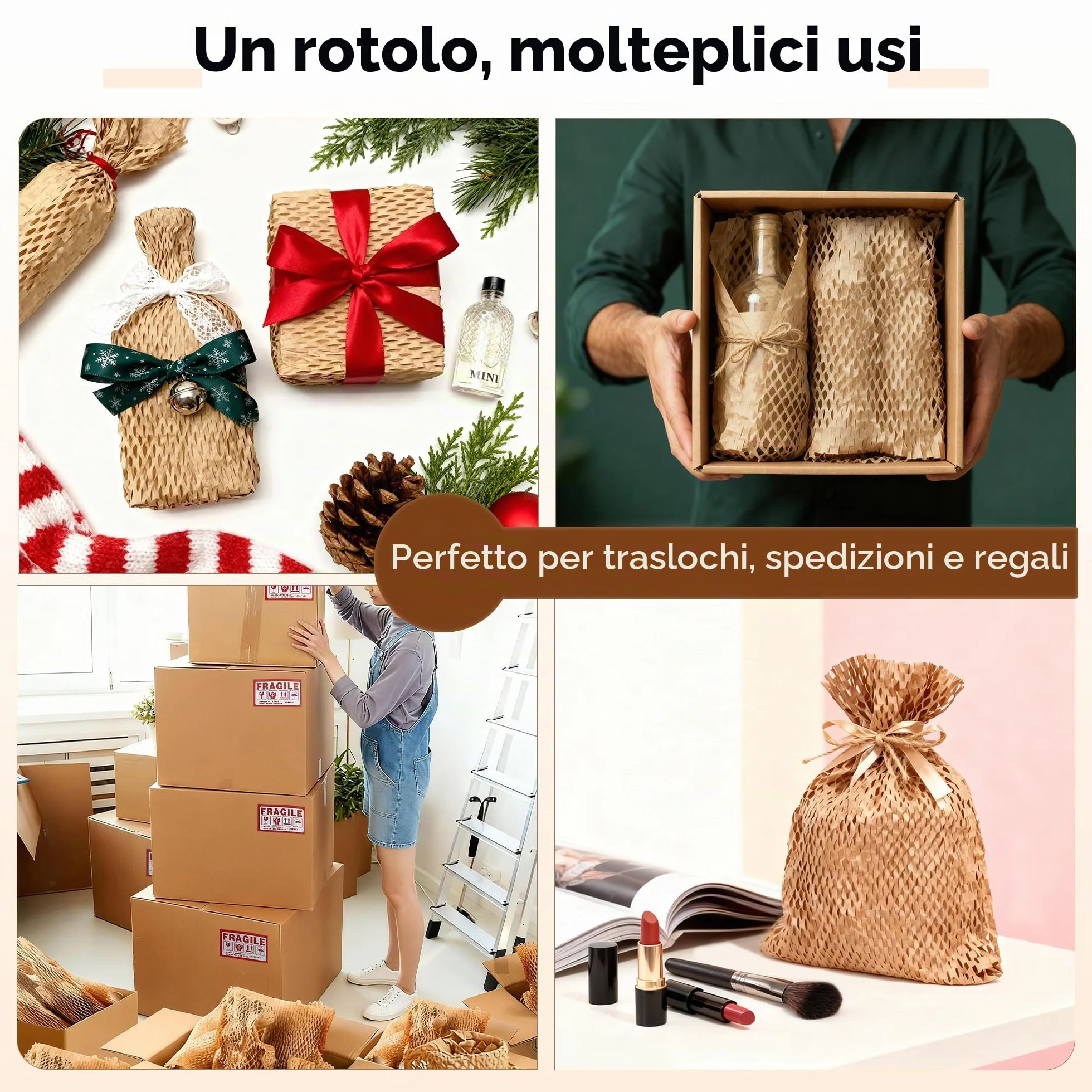 Tera Carta a nido d'ape Kraft 30 cm × 30 m 80 gsm 1,6× estensibile ecologica riciclabile biodegradabile