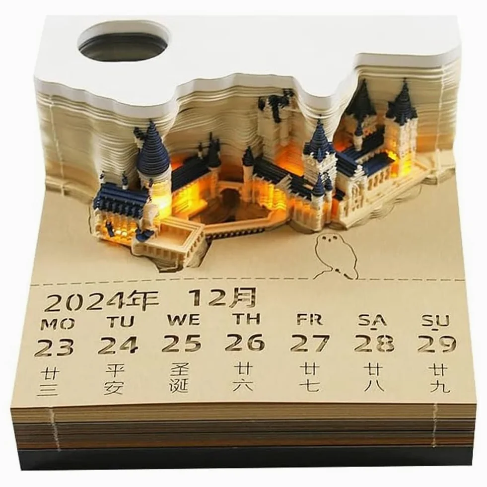Square Castle - Blocco note a LED 3D, per Natale, regalo di compleanno con calendario, 2 pezzi