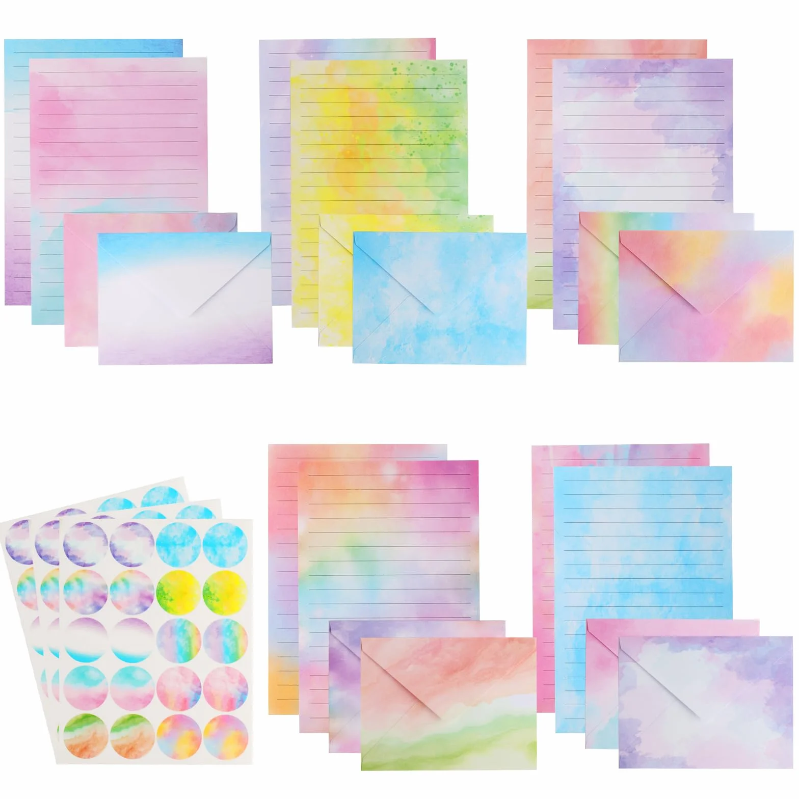 Carta da Lettere con Busta Set 160 Pz, Buste Colorate per Lettere Acquerellabili, Include 60 Adesivi