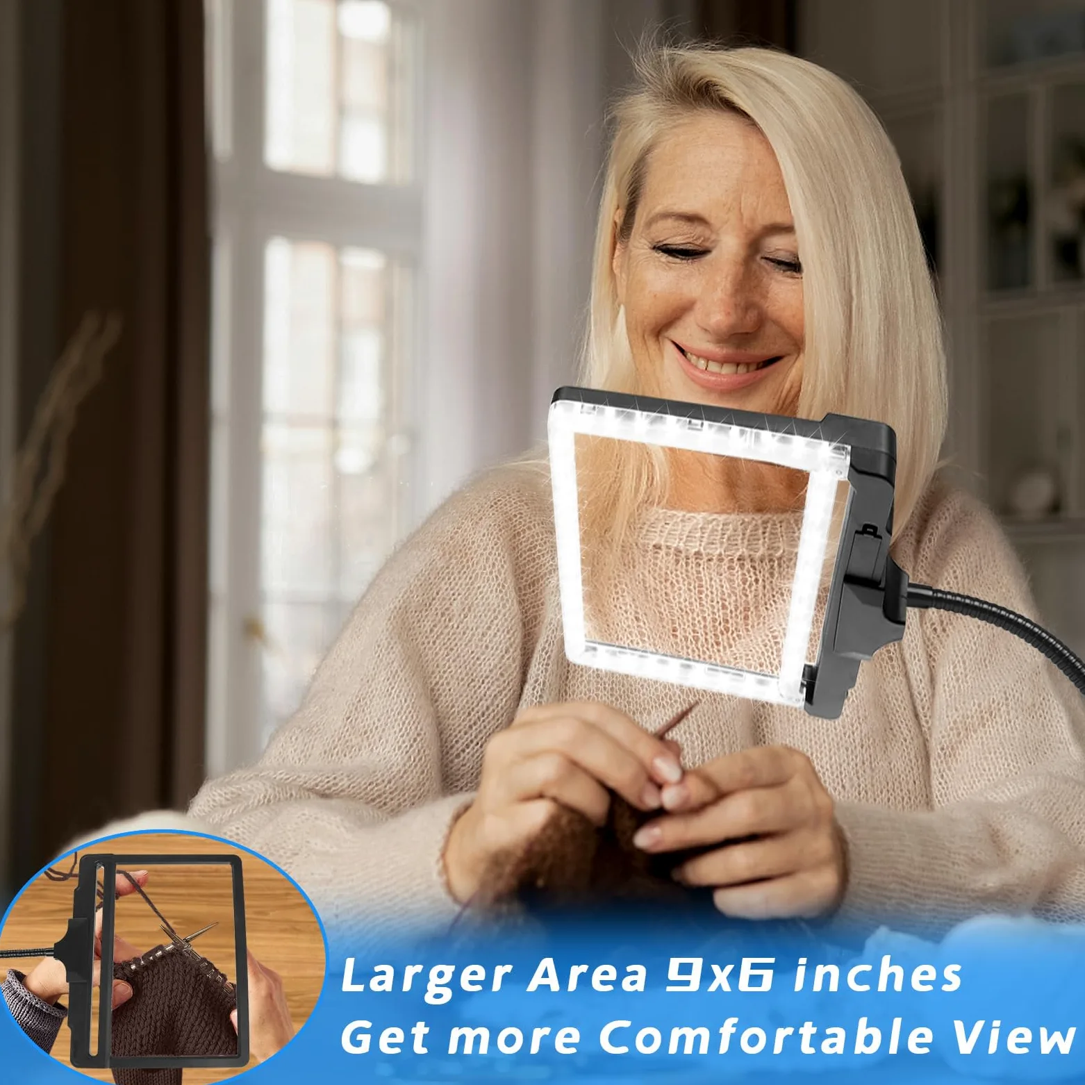 NZQXJXZ 2 in 1 Lente d'ingrandimento con Luce e Supporto | Lampada da Scrivania a Collo d'oca Flessibile a 42 LED, 5X Lente d'ingrandimento Staccabile a Luminosità Regolabile