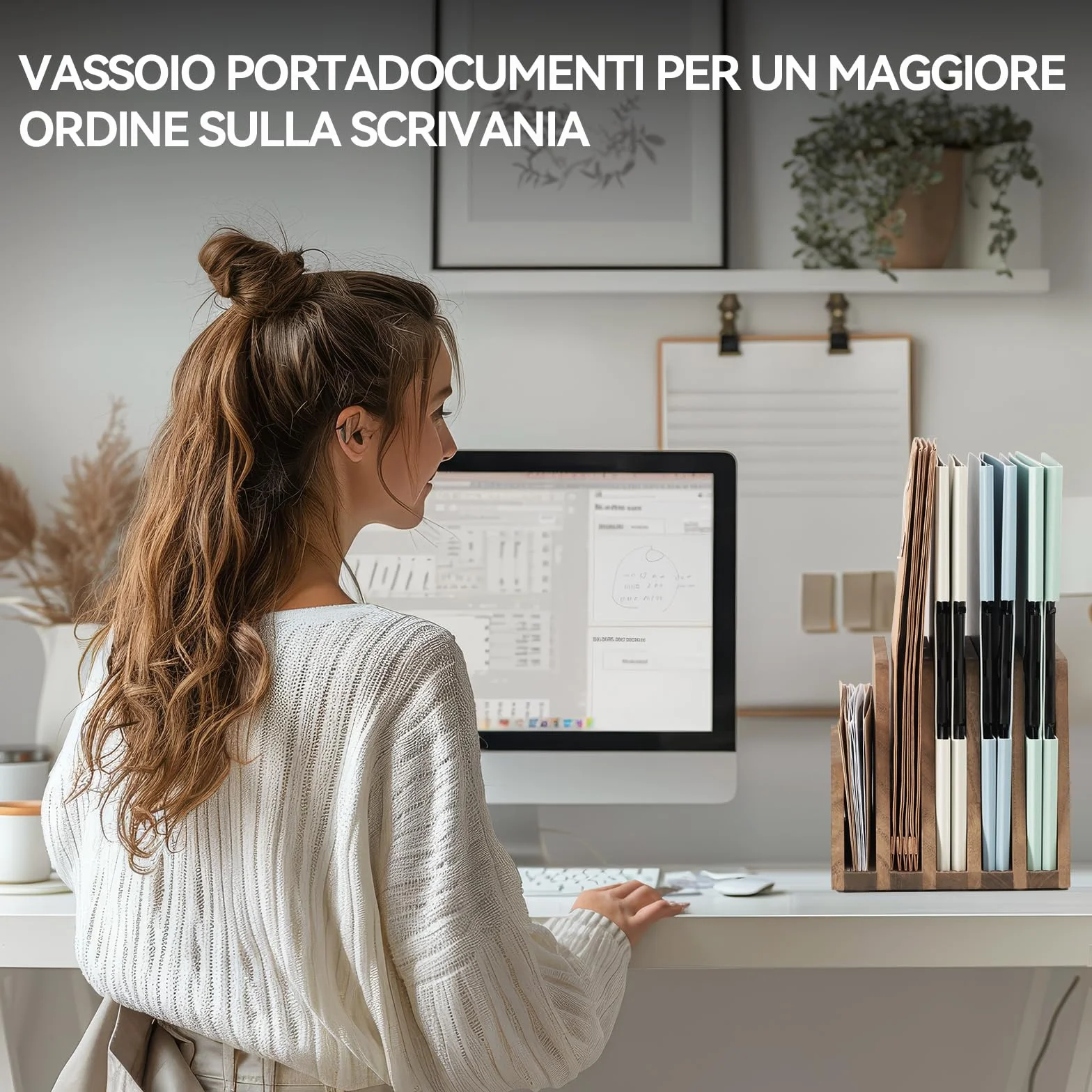 KIRIGEN Organizzatore di posta da scrivania in legno a 5 scomparti Portafogli Portadocumenti da scrivania in legno Organizzatore di documenti e lettere per ufficio giallo-marrone