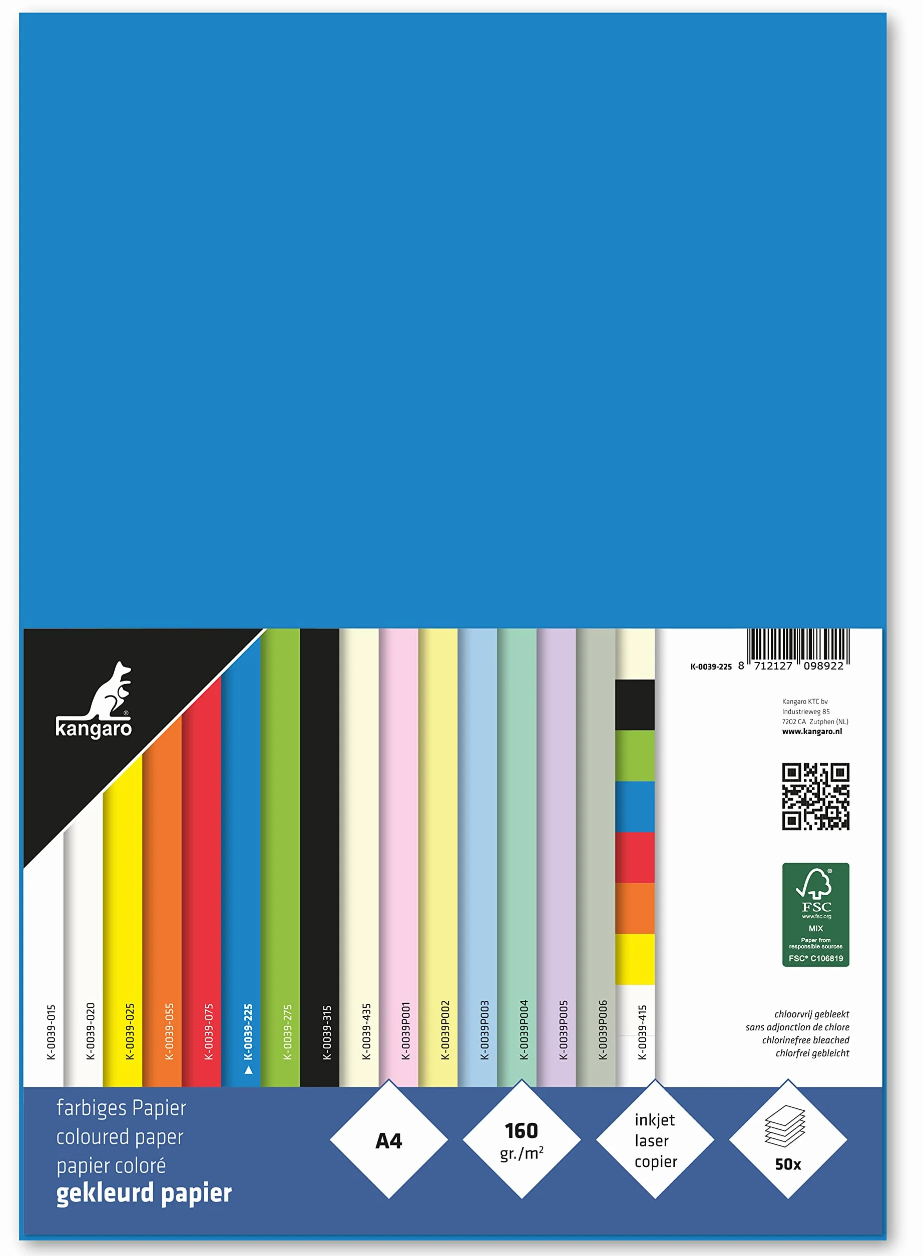 Kangaro Carta colorata blu DIN A4 160 g/m² FSC mix 50 confezioni Carta da lettere fai da te 29,7 x 21 x 1