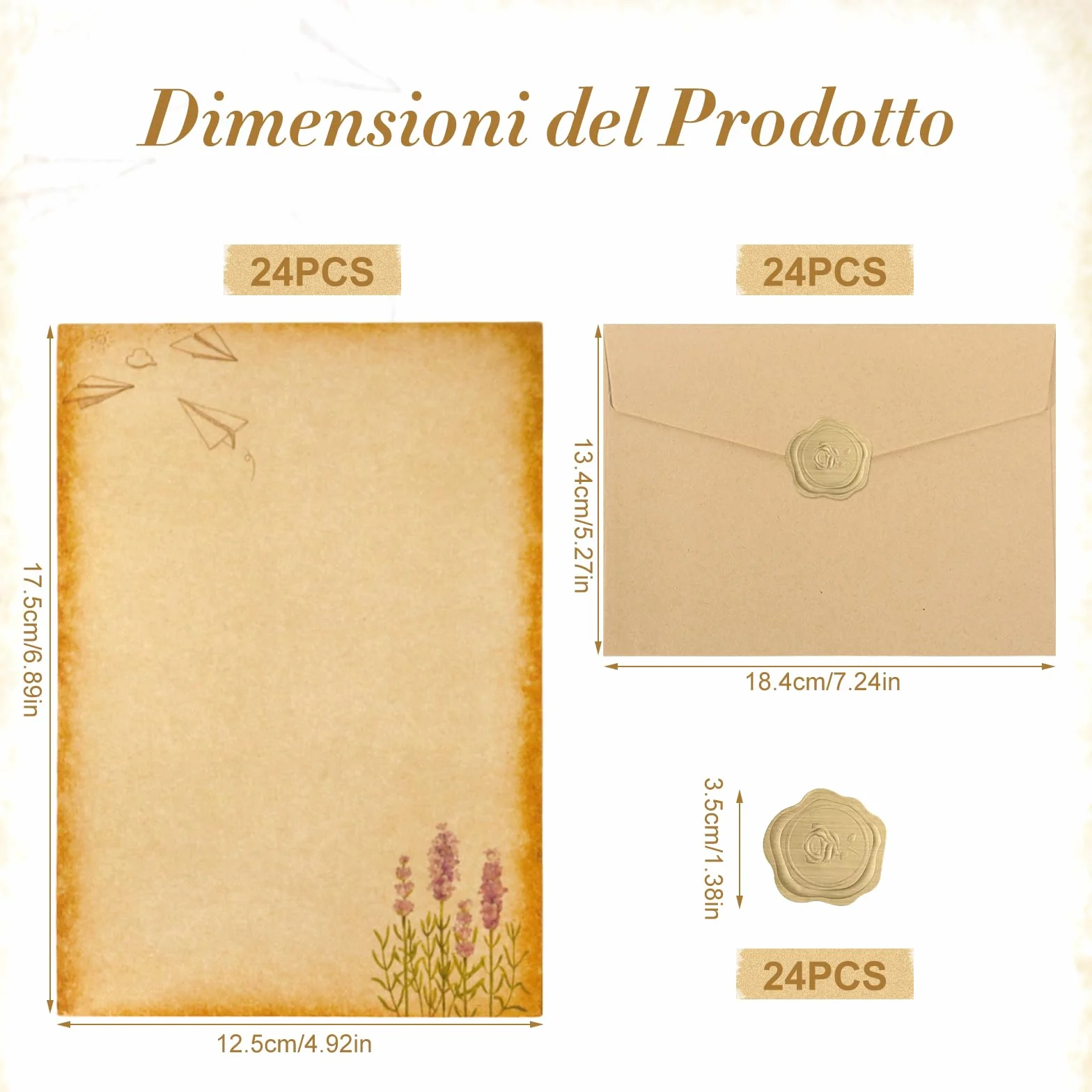 Vintage carta da lettere con buste 24 fogli per invito compleanno matrimonio