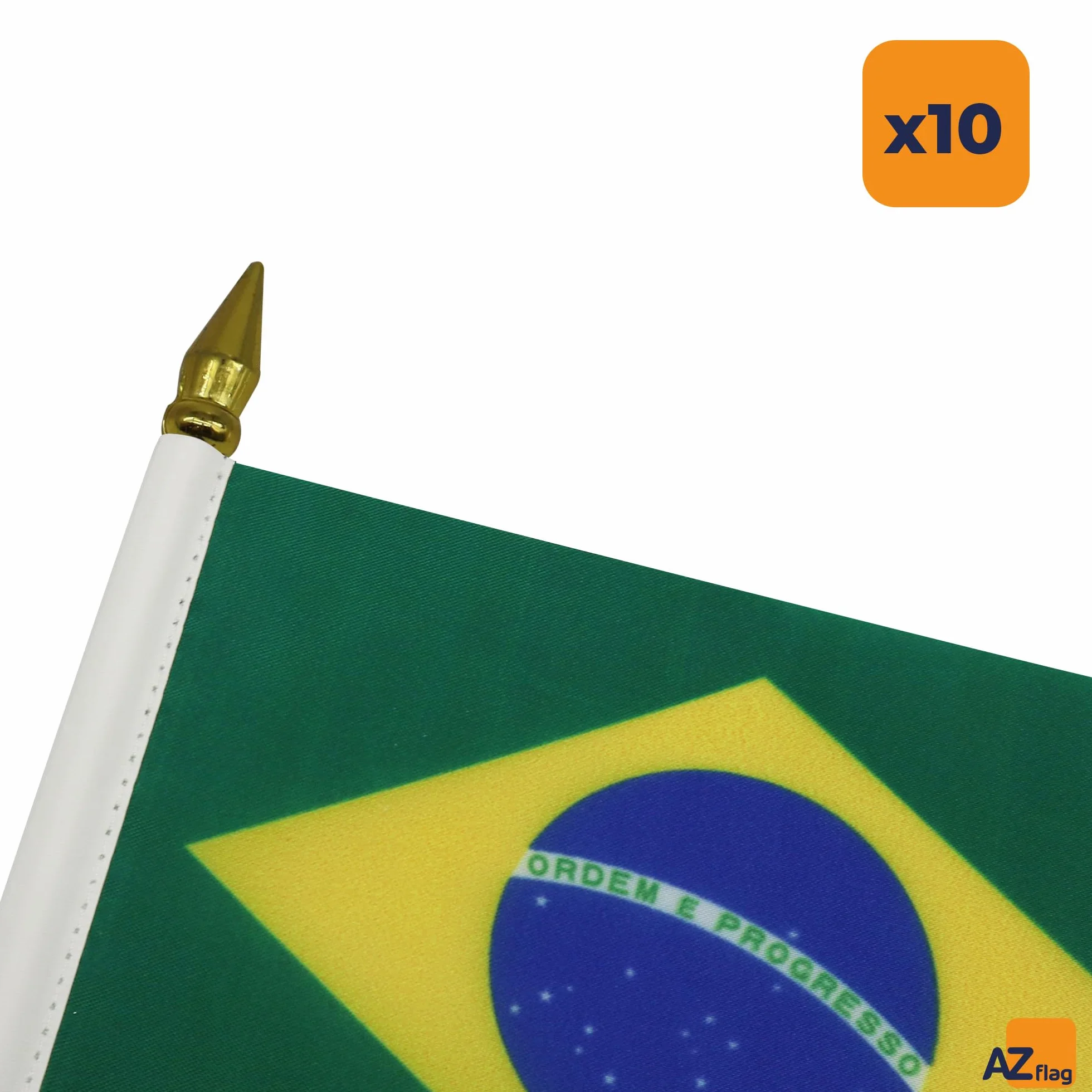 AZ FLAG Set 10 mini bandiere brasiliane da tavolo 15x10 cm poliestere asta dorata