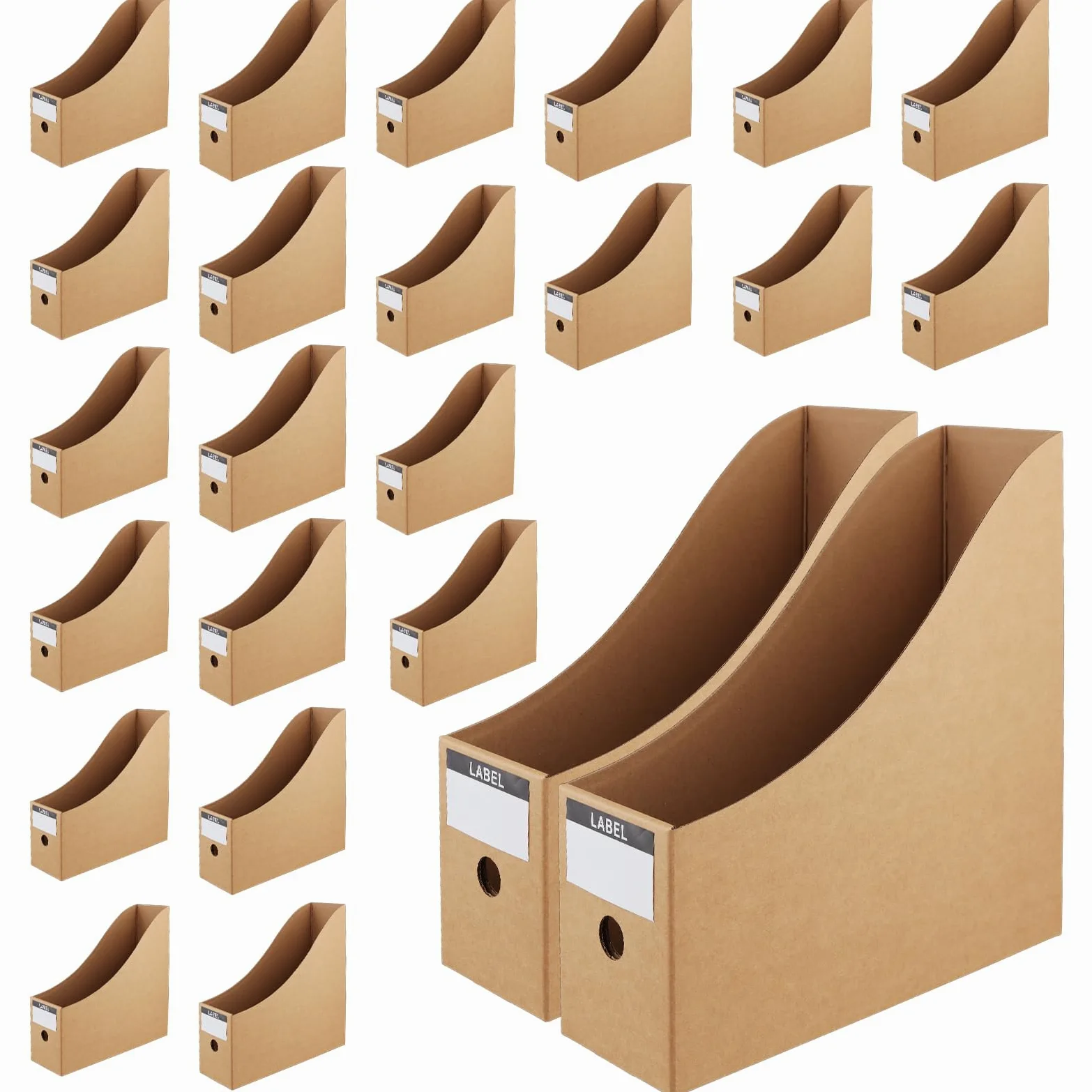 PINGEUI Confezione da 24 portariviste, 27 x 26 x 9 cm, in cartone, con etichette, per scuola, dormitorio, ufficio e casa, marrone
