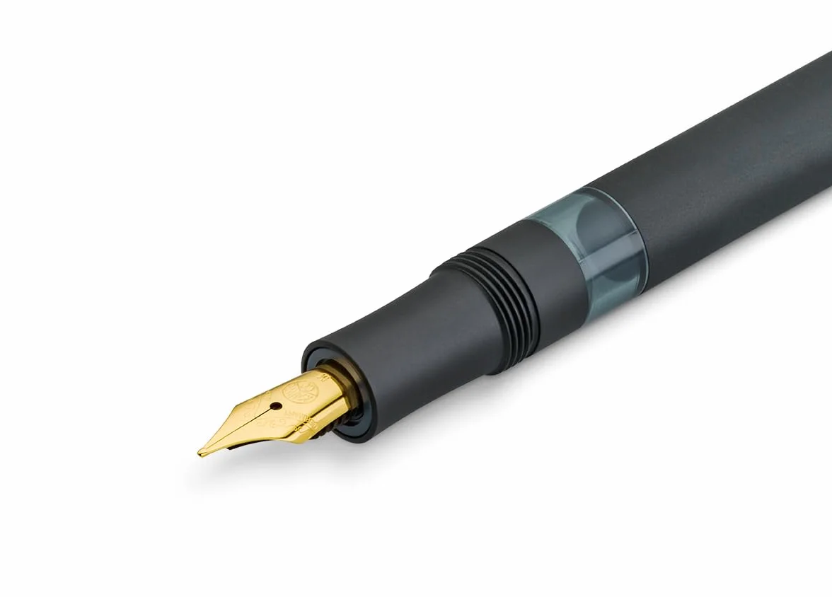Kaweco PISTON SPORT AL Black/Gold Solo I Classica Penna stilografica in alluminio per caricare inchiostro con finestra trasparente in scatola retrò 13 cm, larghezza penna: M (medio)