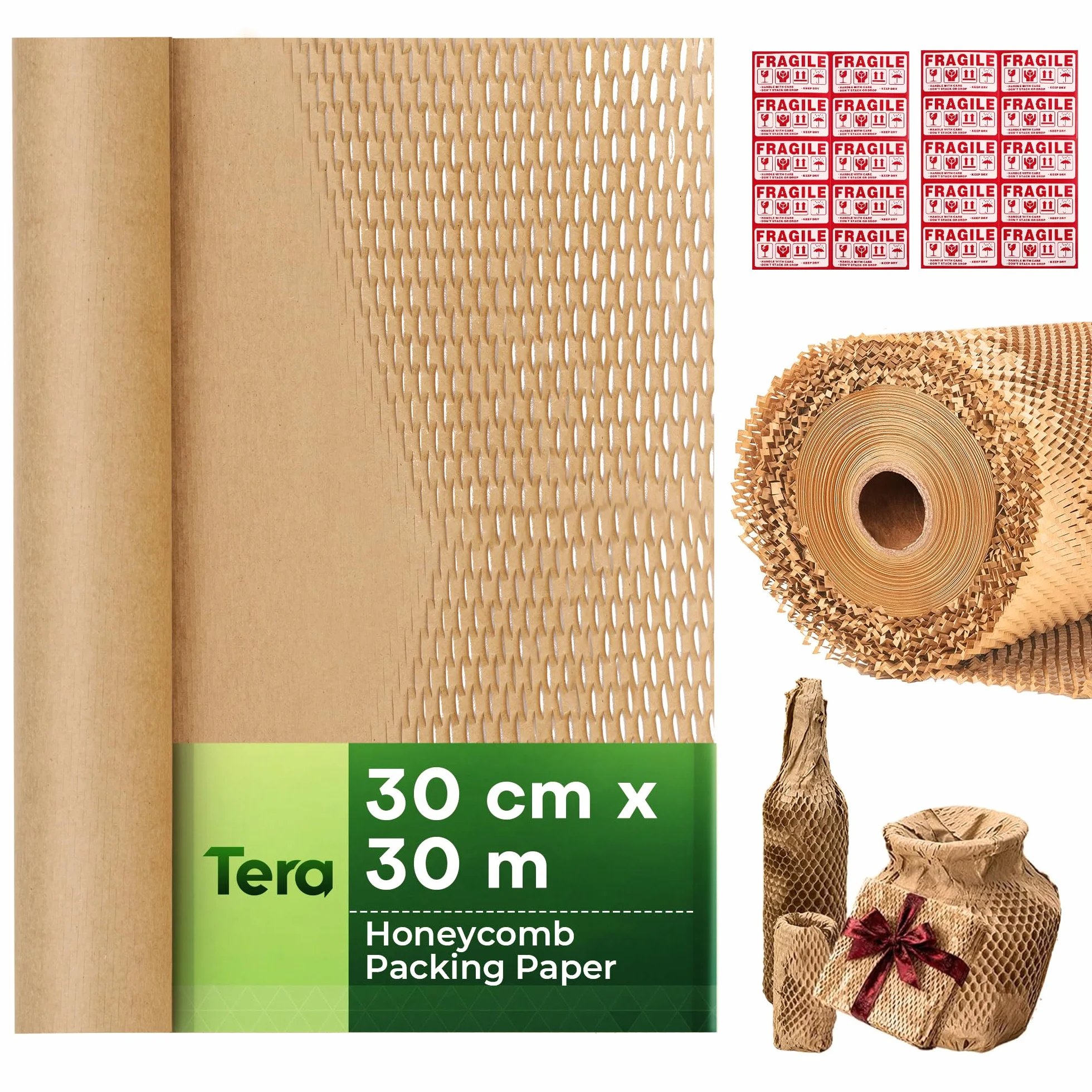 Tera Carta a nido d'ape Kraft 30 cm × 30 m 80 gsm 1,6× estensibile ecologica riciclabile biodegradabile