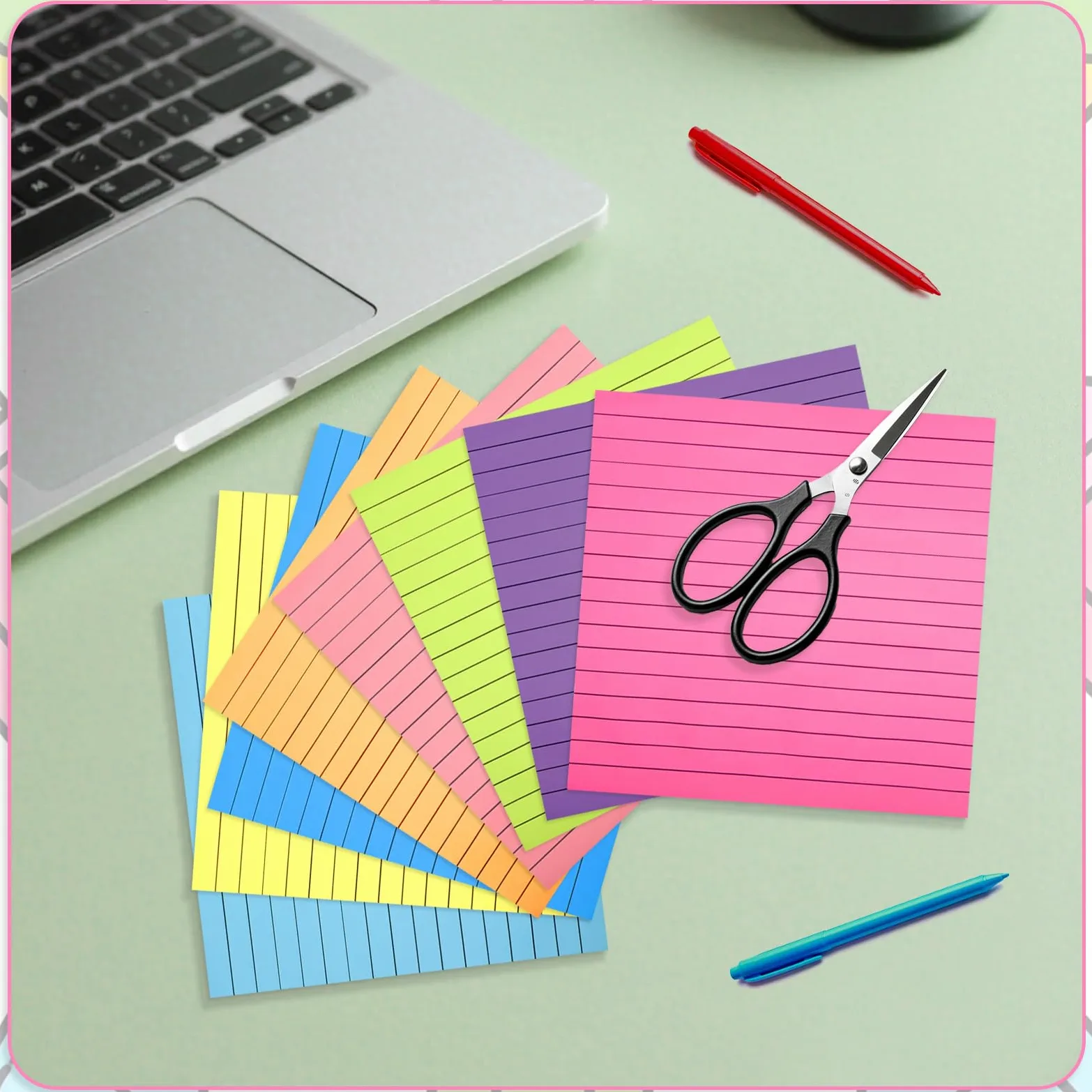 16 blocchetti di foglietti adesivi grandi con righe, 28,9 x 28,9 cm, formato grande, formato grande, per appunti e pareti, 25 fogli/blocco (8 colori)