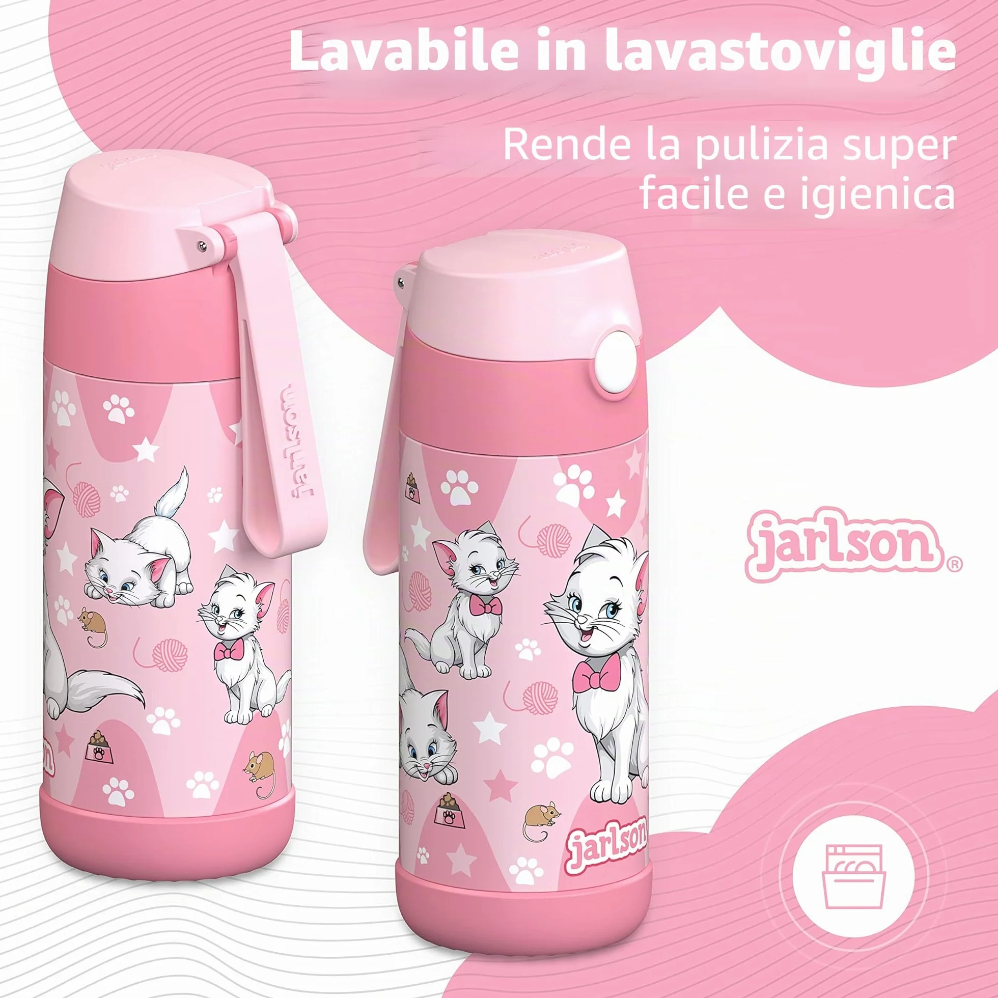 Borraccia Termica Bambini 350ml Acciaio Inox con Cannuccia Senza BPA Jarlson CHARLI