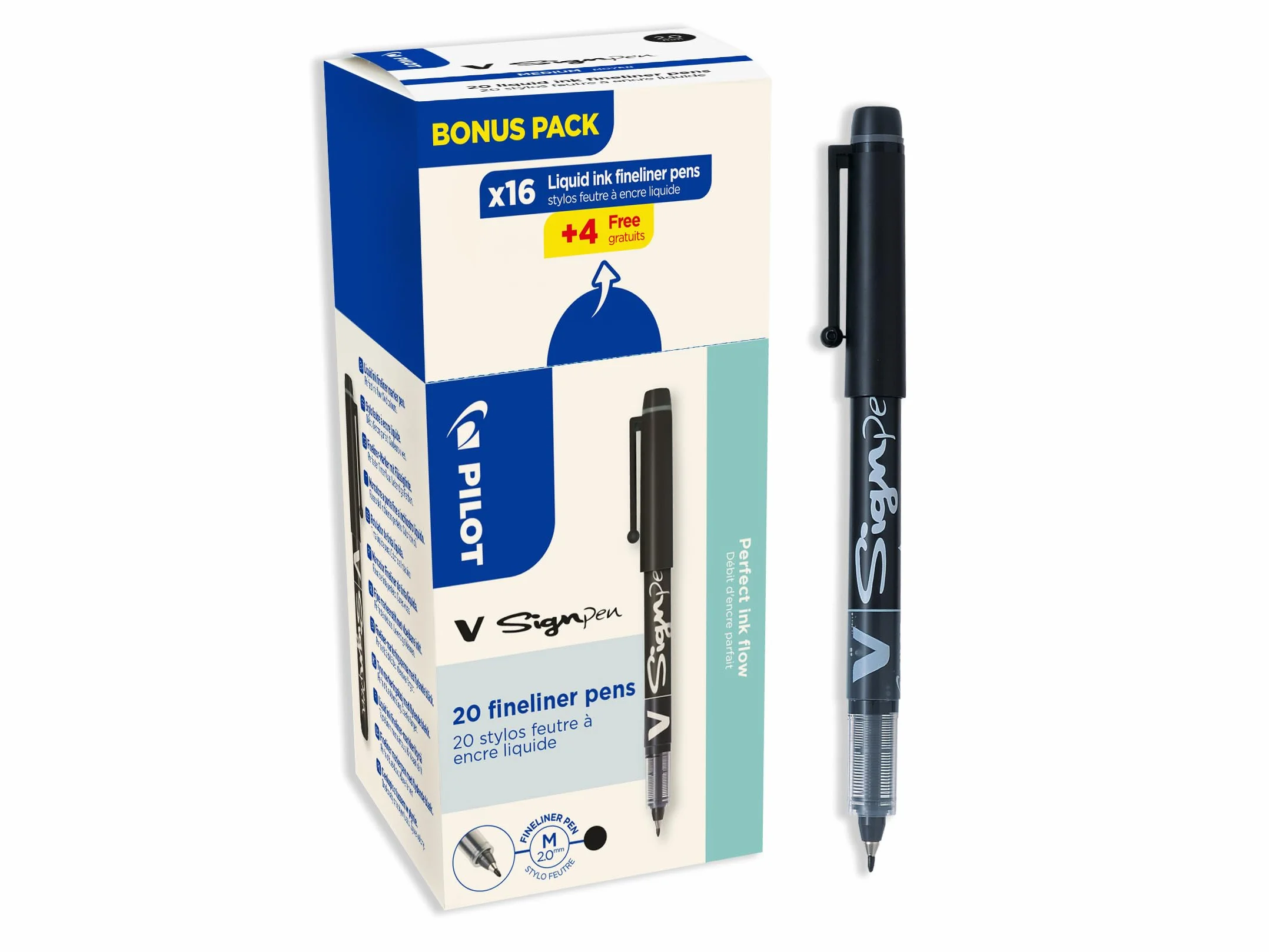 PILOT - Set di 20 V-Sign Pen - Pennarelli da Scrittura con Inchiostro Liquido - Tratto Fluido e Preciso - Inchiostro Luminoso ad Asciugatura Rapida - Nero - Punta Media