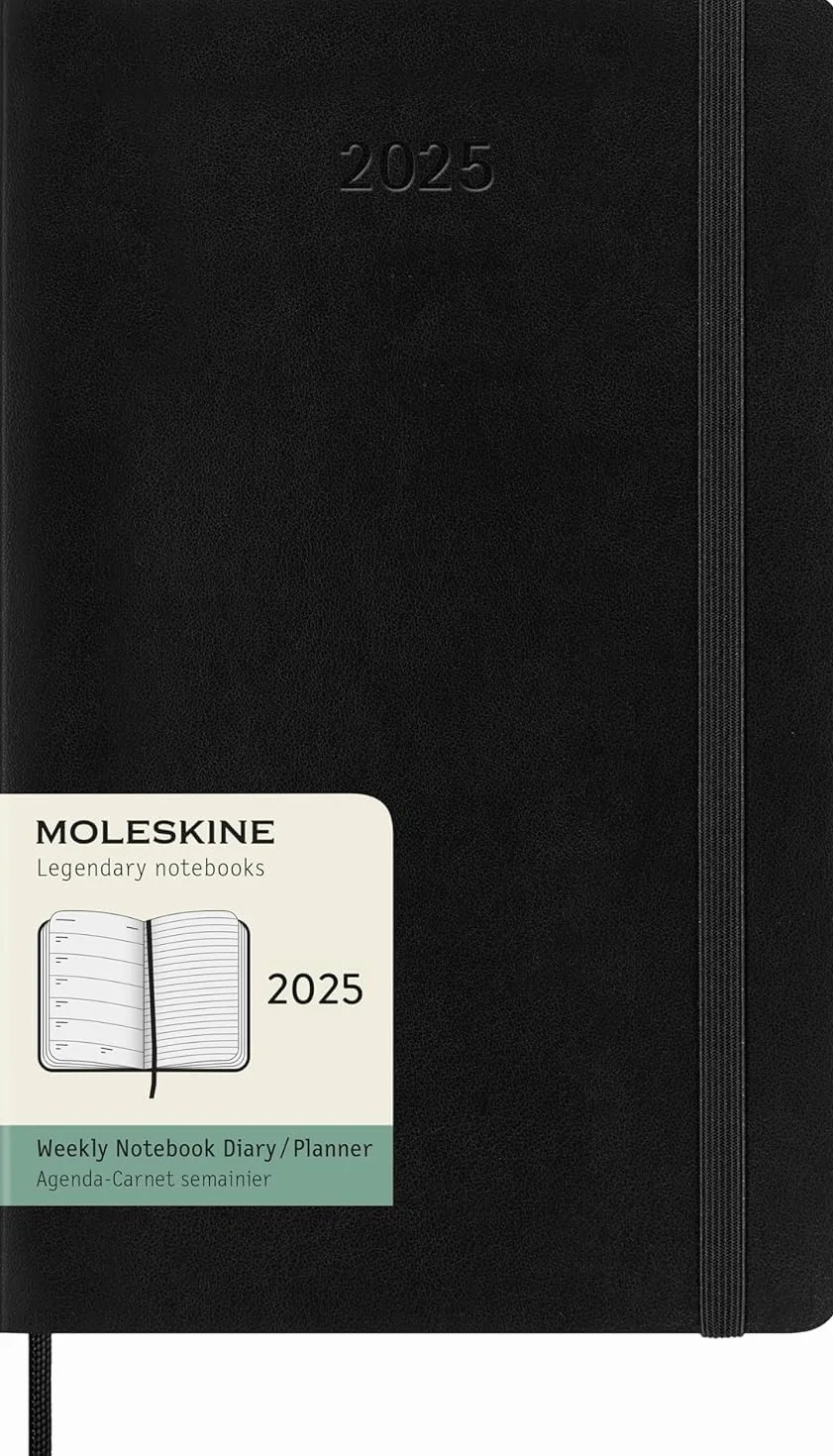 Moleskine Weekly Planner, Agenda Settimanale con Spazio per Note 12 Mesi 2025, Copertina Morbida e Chiusura Elastica, Colore Nero, Formato Large 13x21 cm