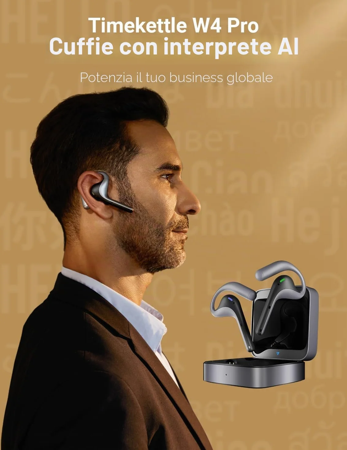 Timekettle W4 Pro AI Interpreter Earbuds, traduction simultanée bidirectionnelle, appareil de traduction prenant en charge 40 langues, écouteurs de traduction pour les appels vidéo et téléphoniques