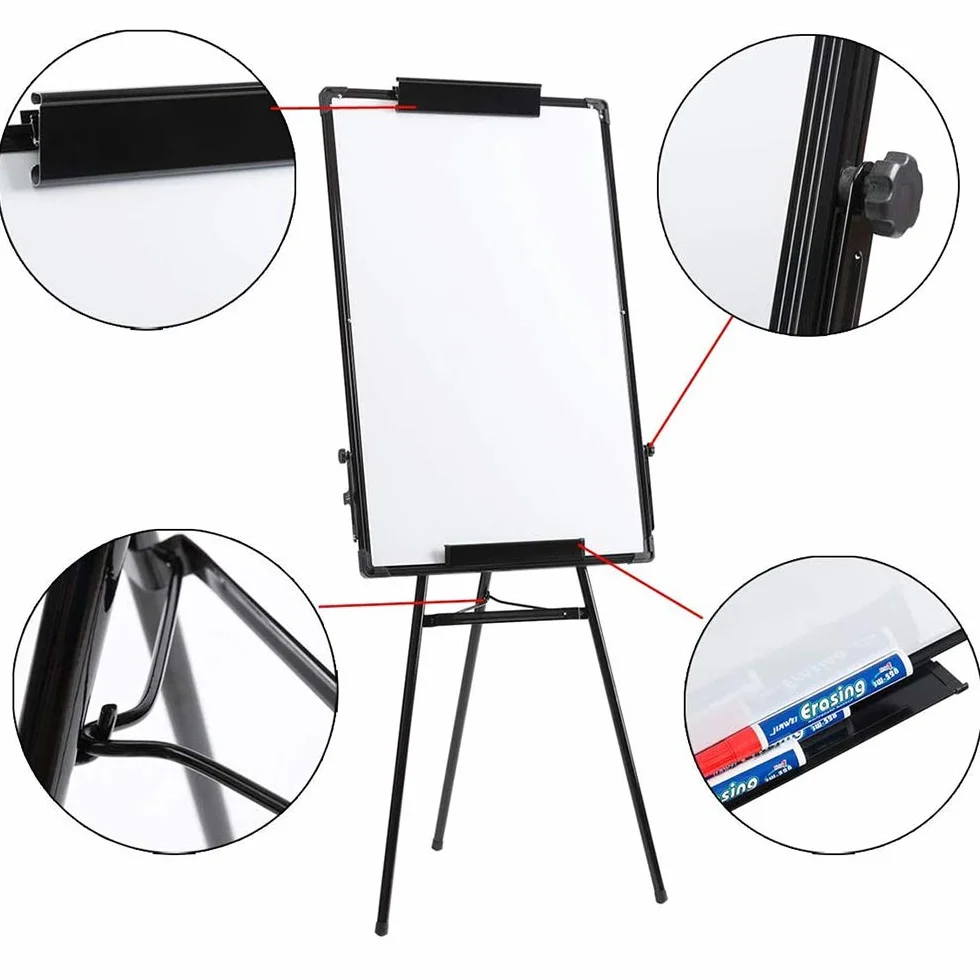 Lavagna magnetica, cancellabile a secco, portatile e regolabile in altezza con cavalletto, regolabile in altezza e uso flessibile, supporto per lavagna, 90 x 60 cm (bianco)