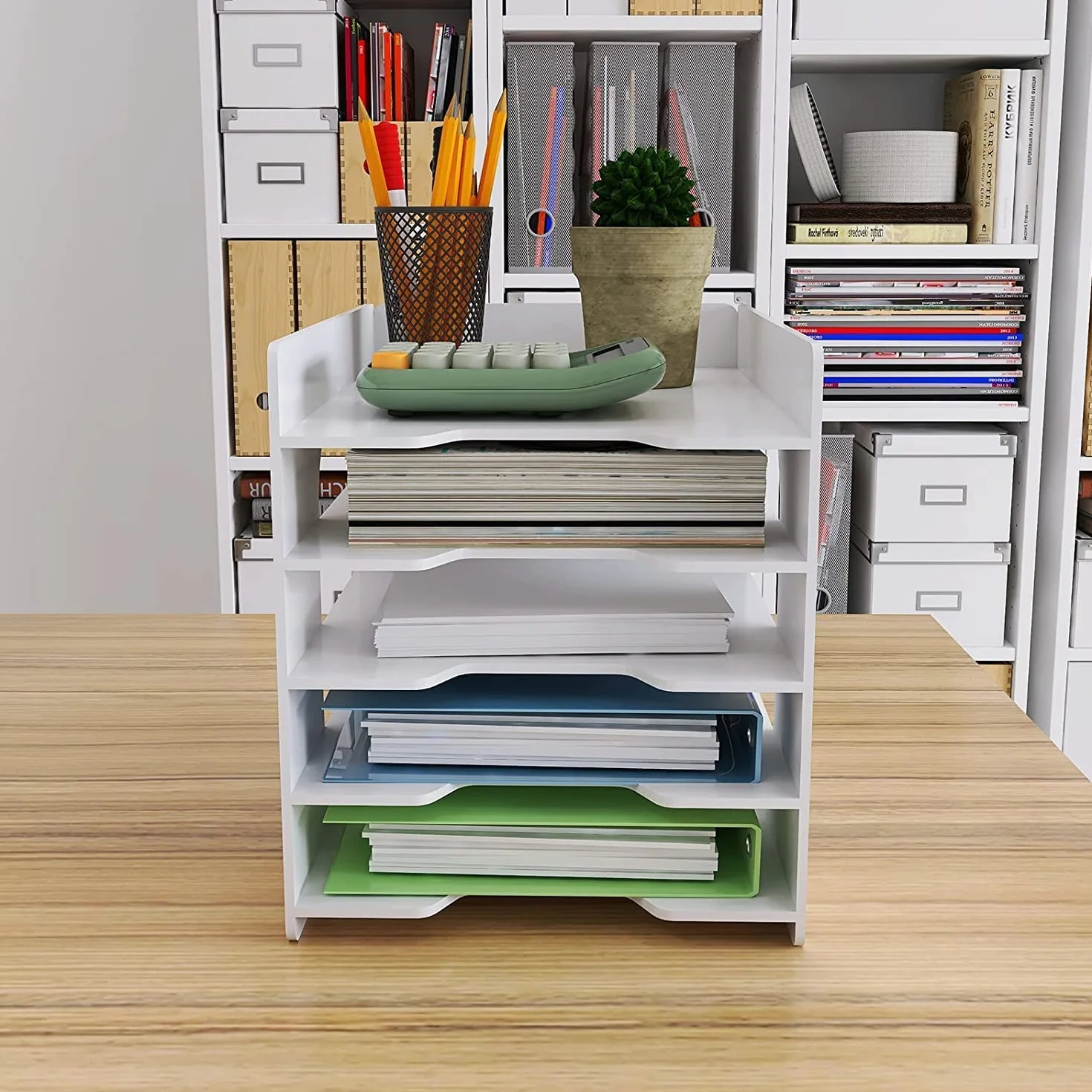 PUNCA Organizer Documenti Scrivania 5 Livelli Portadocumenti Impilabile Economico in PVC Portadocumenti da Scrivania Organizzatore Raccoglitore Documenti A4 Porta Documenti per Ufficio a Casa Scuola