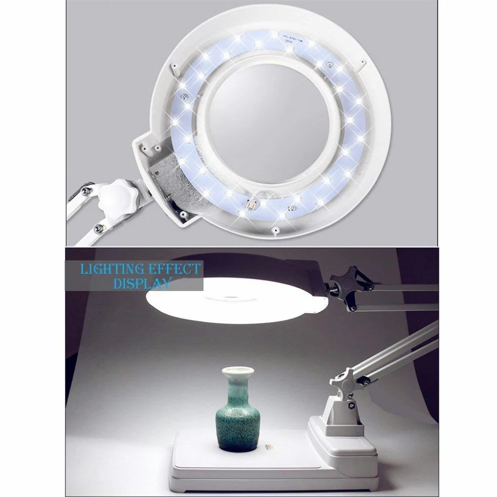 Lenti d'Ingrandimento in Vetro HD con Luce a LED in Vetro da Tavolo in Vetro Bianco 10X Lampada da scrivania per Riparazione di telefoni cellulari da Lettura PE