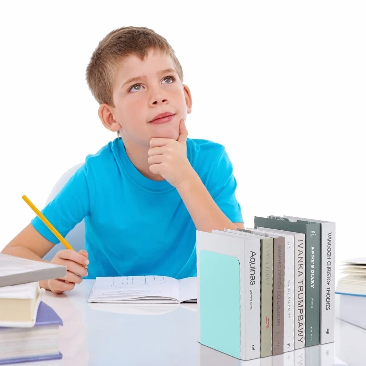 MSDADA Fermalibri per Mensole 2 Paia, Porta Libri da Scrivania per Libreria, Ufficio, Casa, Turchese