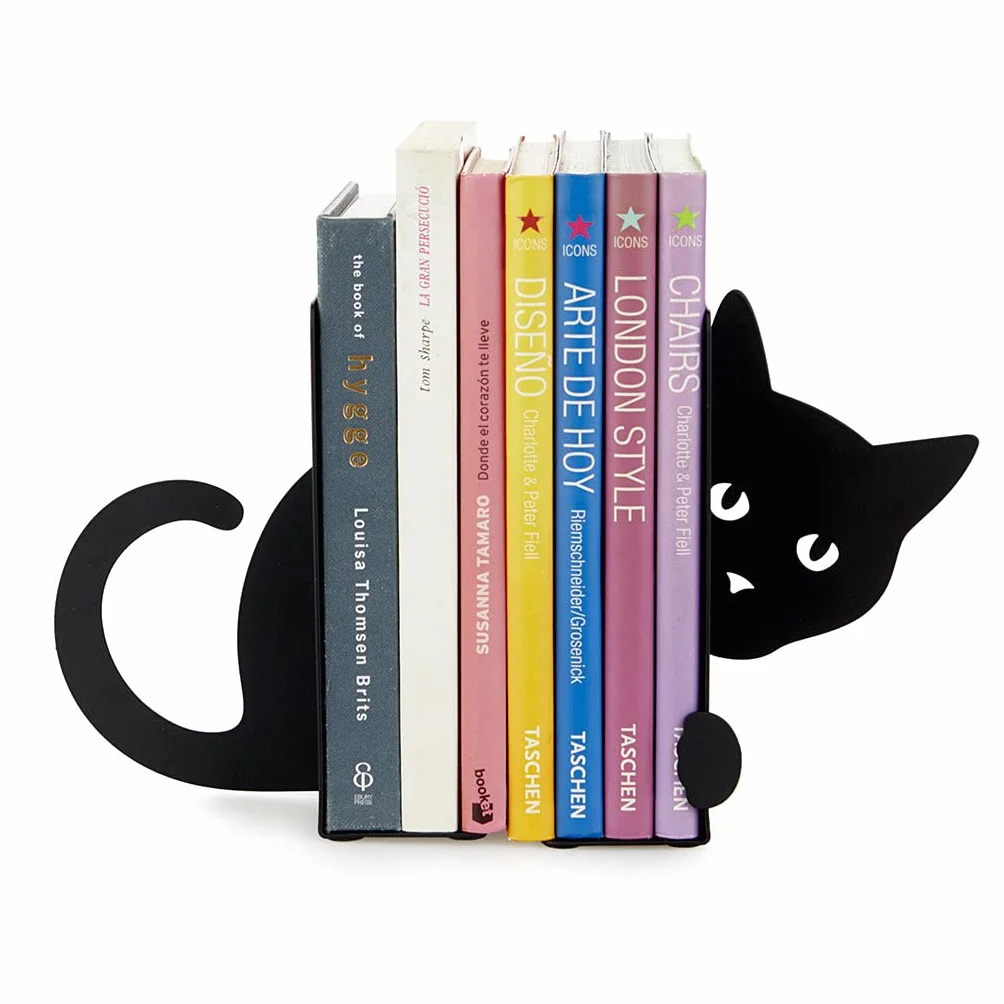 Balvi Fermalibri Hidden Cat Colore nero Supporto da scaffale per libri a forma di un gatto 2 unità
