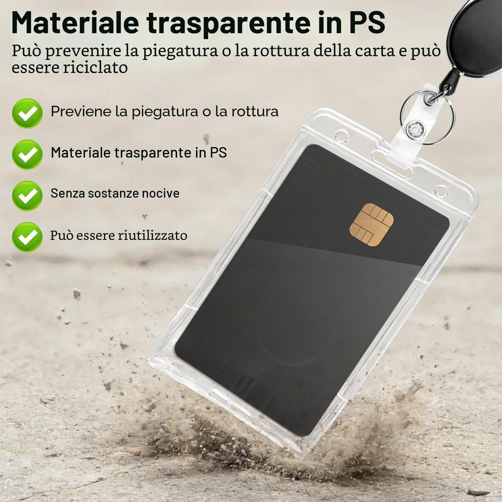 Porta Badge Retrattile con Cinturino, Portabadge Collo, Porta Tessere Custodie Trasparenti con Portachiavi Allungabile Filo Acciaio, 2 Set