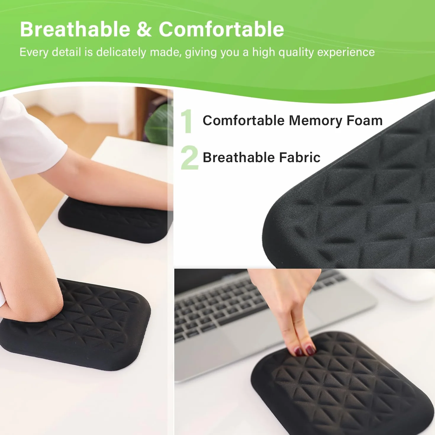 LargeLeaf Cuscino ergonomico con Memory Foam per poggiapolsi e gomiti, Nero, 20x14cm