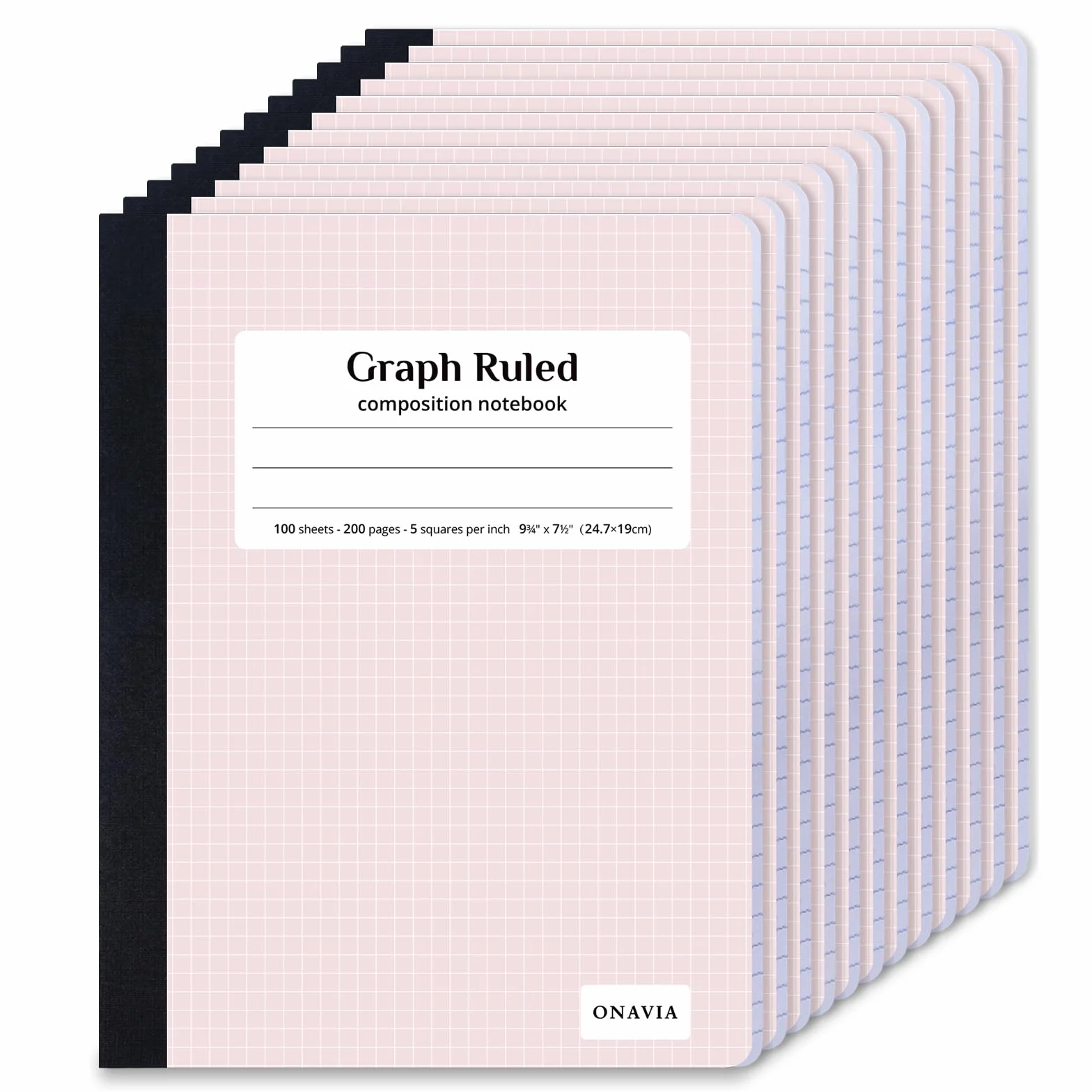 ONAVIA Quaderno a righe per composizione grafica, confezione da 12, 100 fogli, quadrupla, per classe, matematica, ingegneria, grafici, materiale scolastico, rosa