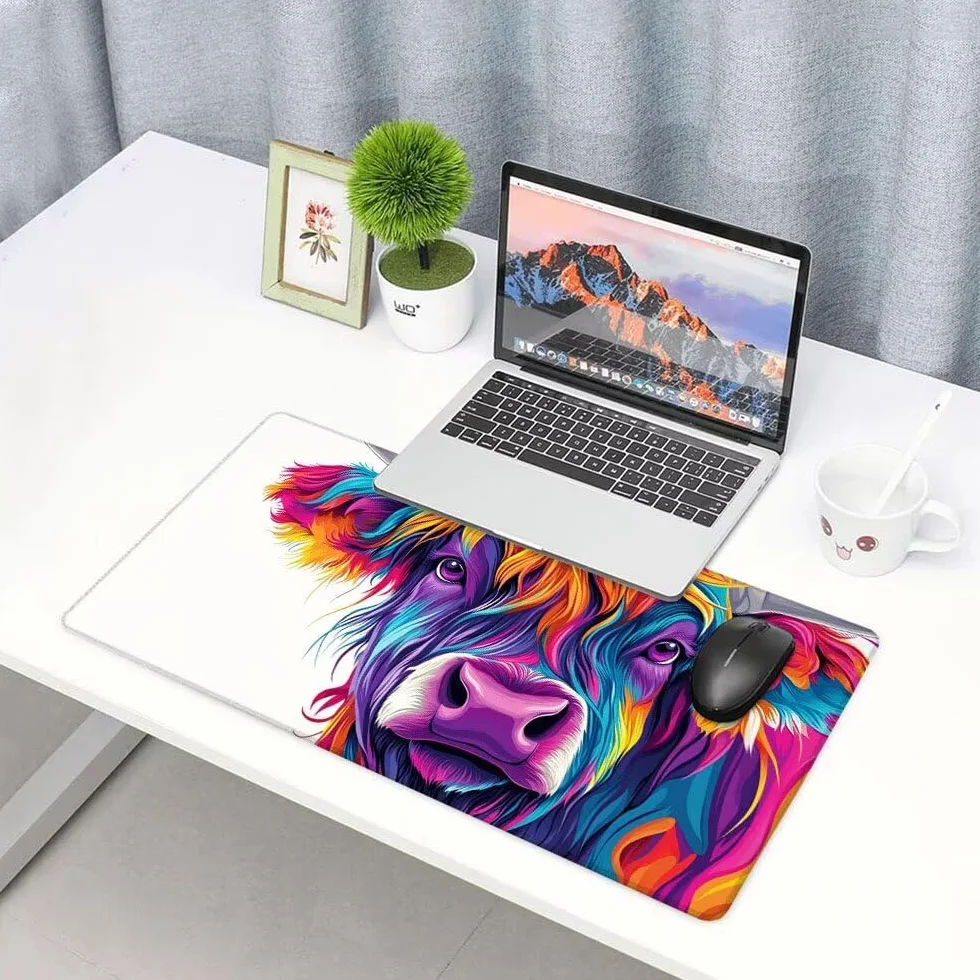 Tappetino Mouse Gaming xxl Accessori Scrivania Ufficio Bianco Bue Grande Tappetino Mouse e Tastiera Sottomano da Scrivania, Gaming Accessori pc 1200x600x3mm Base Antiscivolo, per PC Gamer Laptop d-44