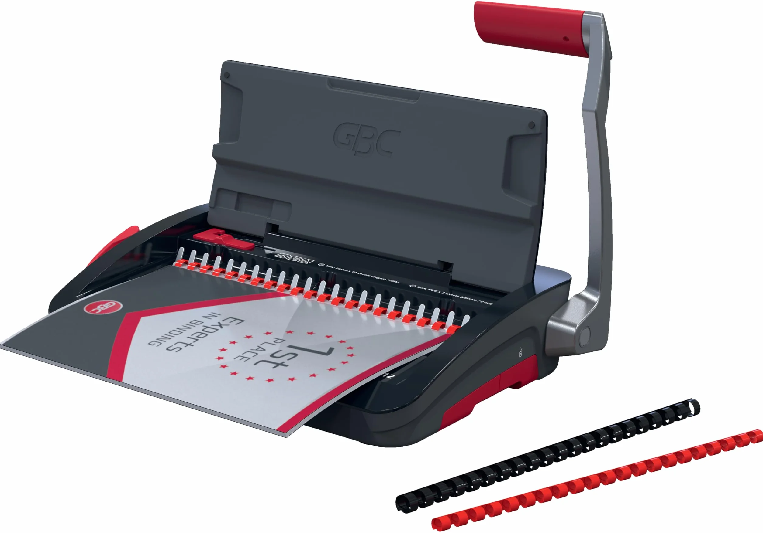 GBC CombBind CB12 Rilegatrice Manuale - Rilega 165 fogli A5/A4, design compatto e leggero, perfora 12 fogli, nero/argento, 4410060