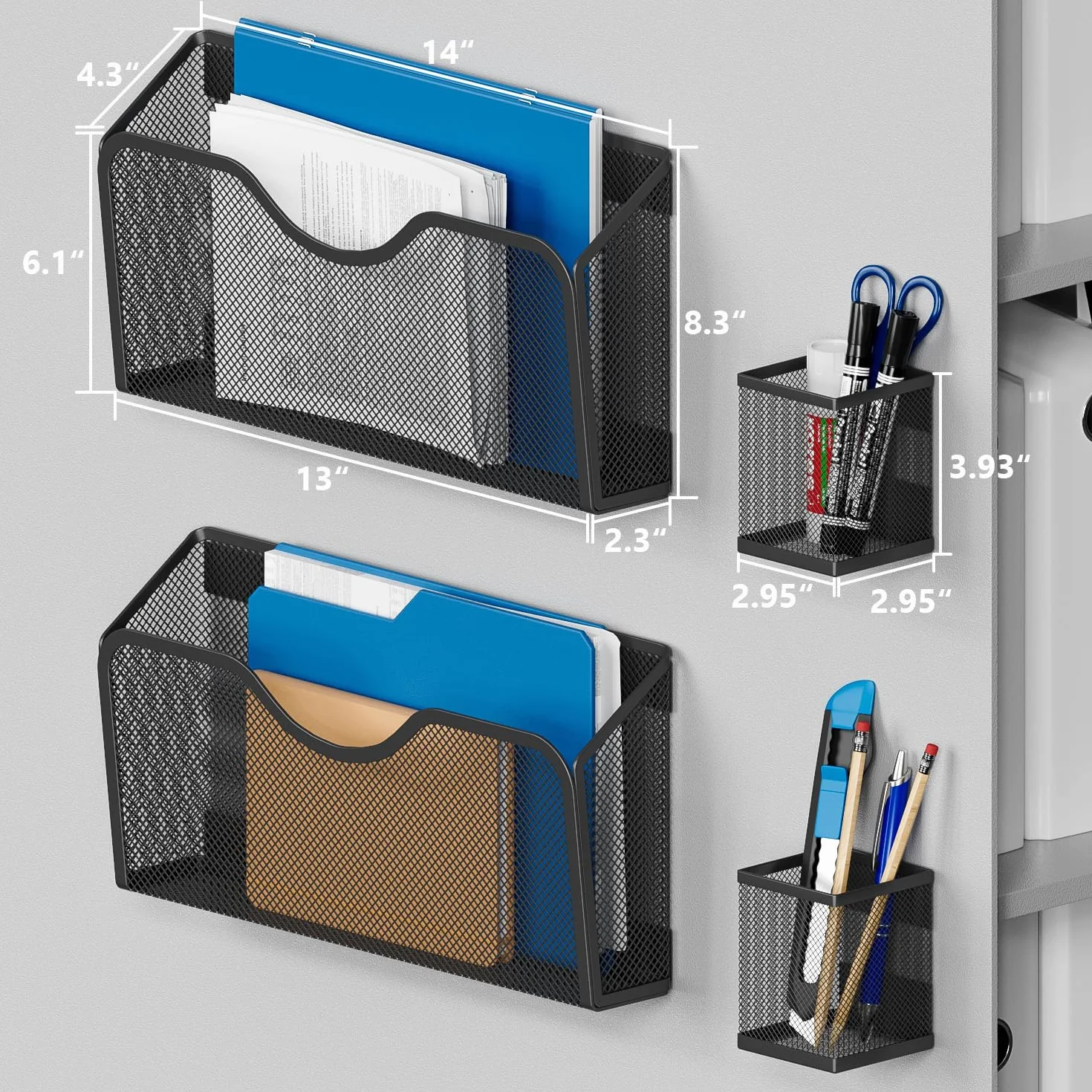 JANE EYRE Portadocumenti magnetico – 2 organizer da appendere, per riviste, documenti, carta, con 2 portapenne, per aule, armadi, ufficio, senza fori, nero