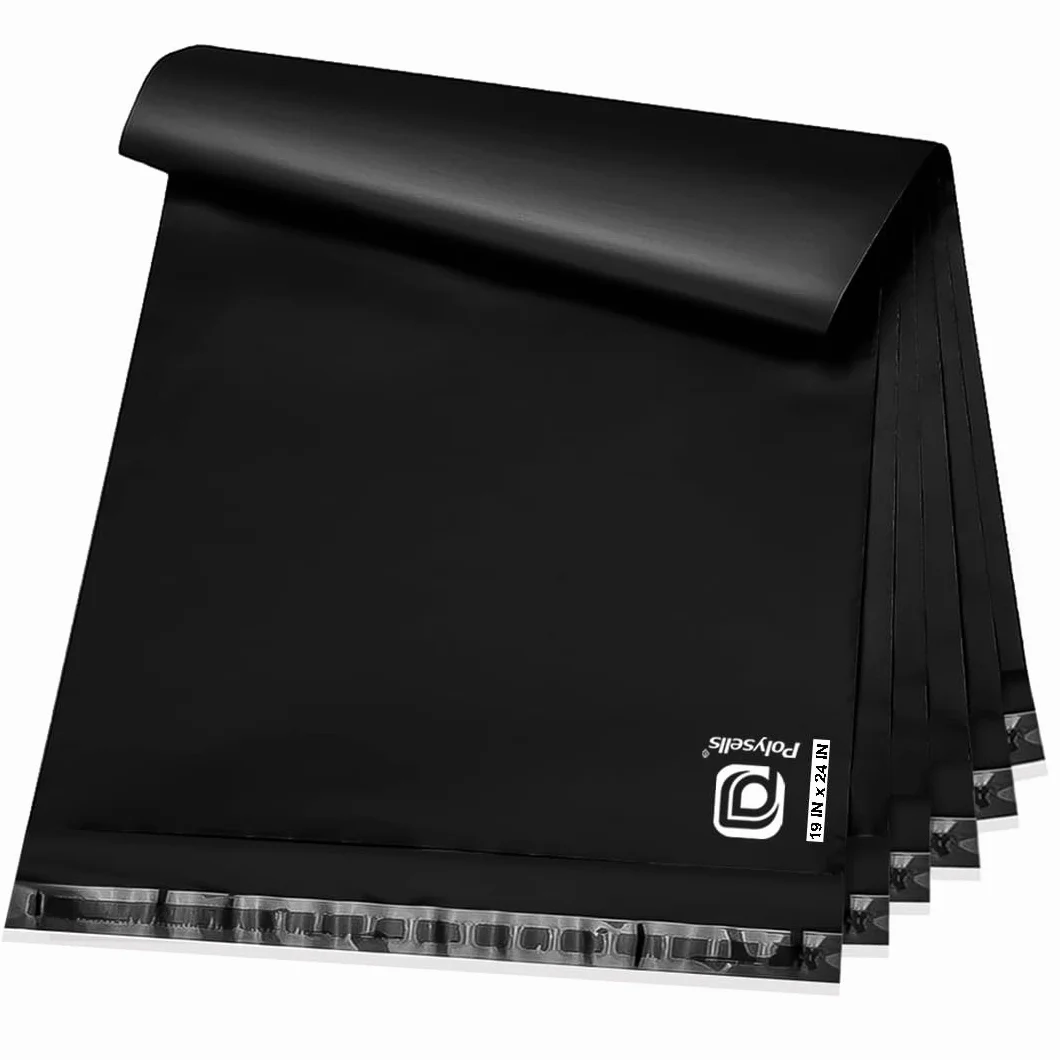 POLYSELLS Buste per spedizioni in polietilene, con forte chiusura adesiva, impermeabili e resistenti agli strappi, per abbigliamento, libri e accessori (nero, 48 x 61 cm, 100 pezzi)