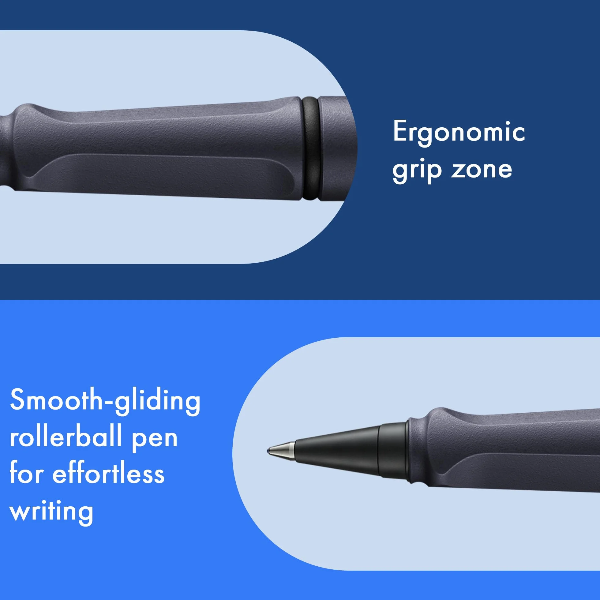 Lamy Safari Rollerball Penna Roller Ink Steel Black Tratto M Cartuccia Blu T10 ASA Robusta