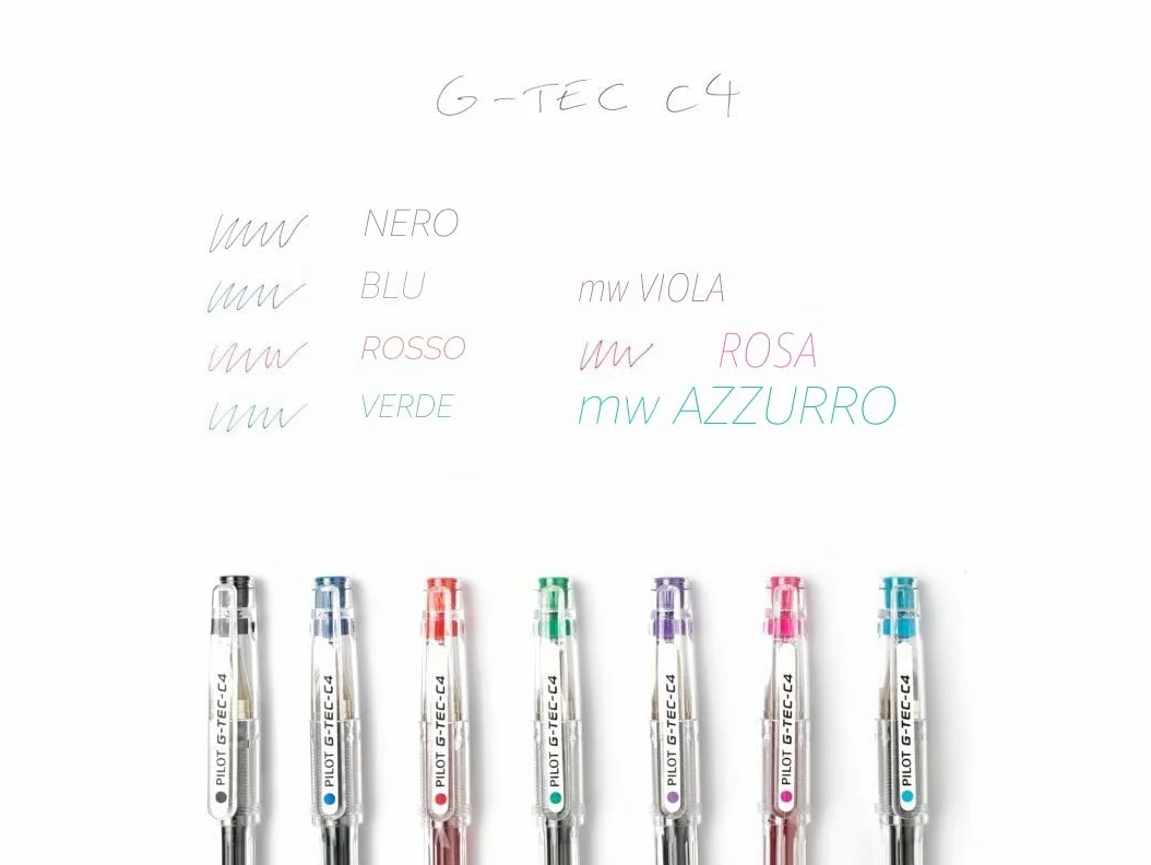 PILOT G-Tec C4 - Penna a sfera con inchiostro gel, punta da 0,4 mm, tratto da 0,2 mm, confezione da 9 colori