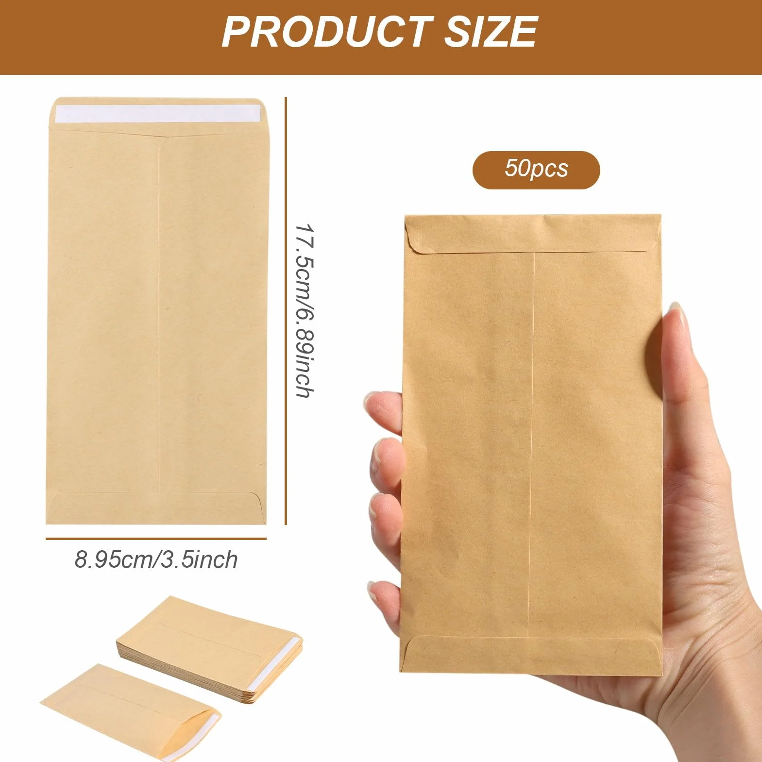 Buste in carta kraft 16,5 x 10 cm autoadesive 50 pezzi per semi denaro regali