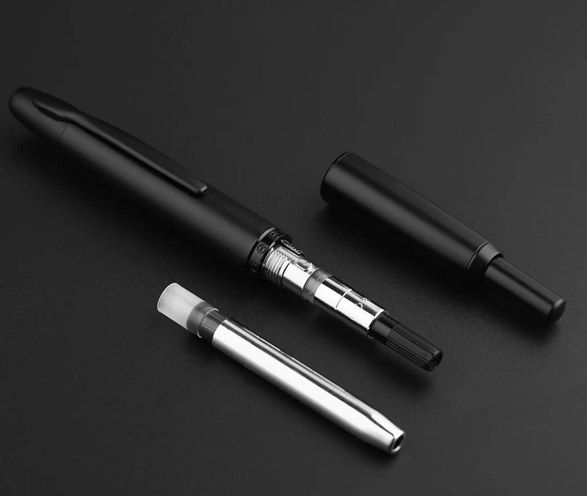 Majohn A1 Penna Stilografica Retrattile Pennino Extra Fine Metallo Nero Opaco