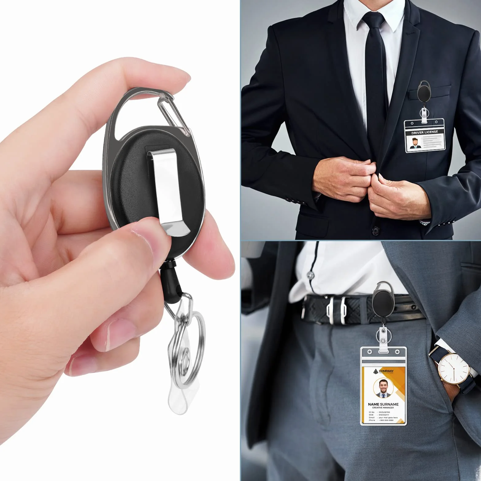 Vicloon Bobina per badge retrattile con clip, portachiavi resistente con bobina