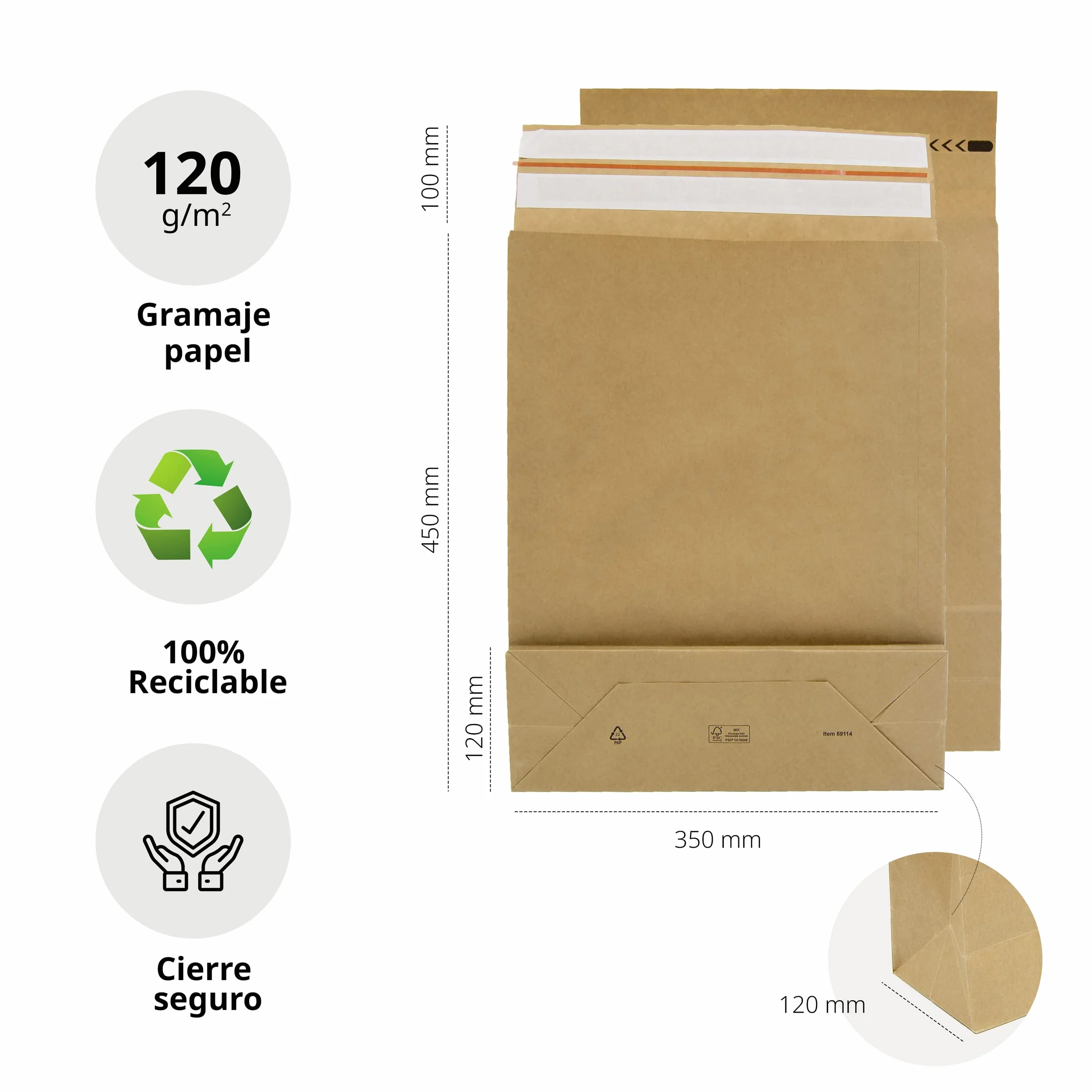 Buste in carta kraft con doppia striscia in silicone da 3 tasselli per spedizione e imballaggio. Sacchetti di carta per inviare vestiti, accessori, decorazioni o regali - Ofituria