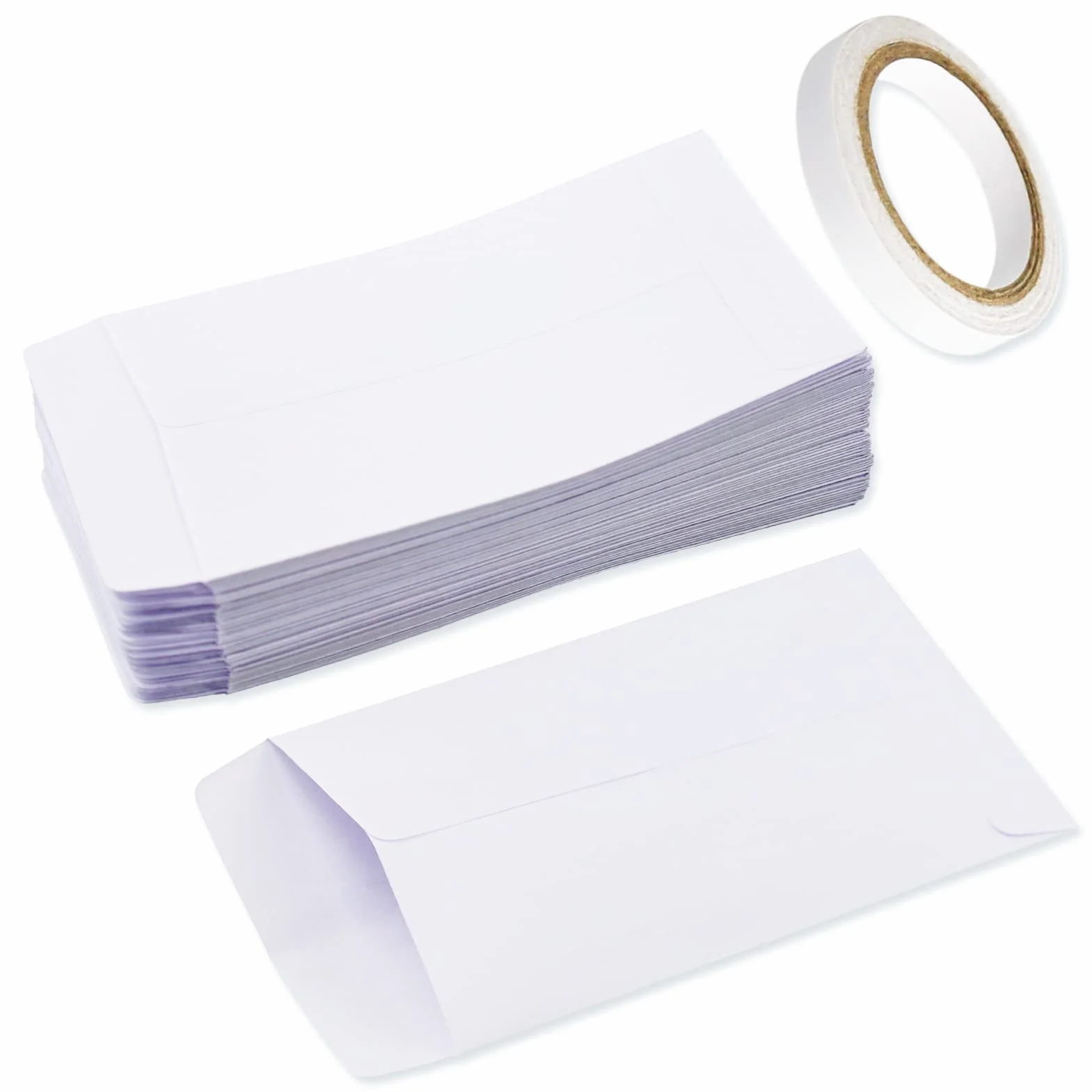 Buste di Carta con Nastro Biadesivo 10x6 cm Bianco 100 Pezzi per Monete Perline Francobolli