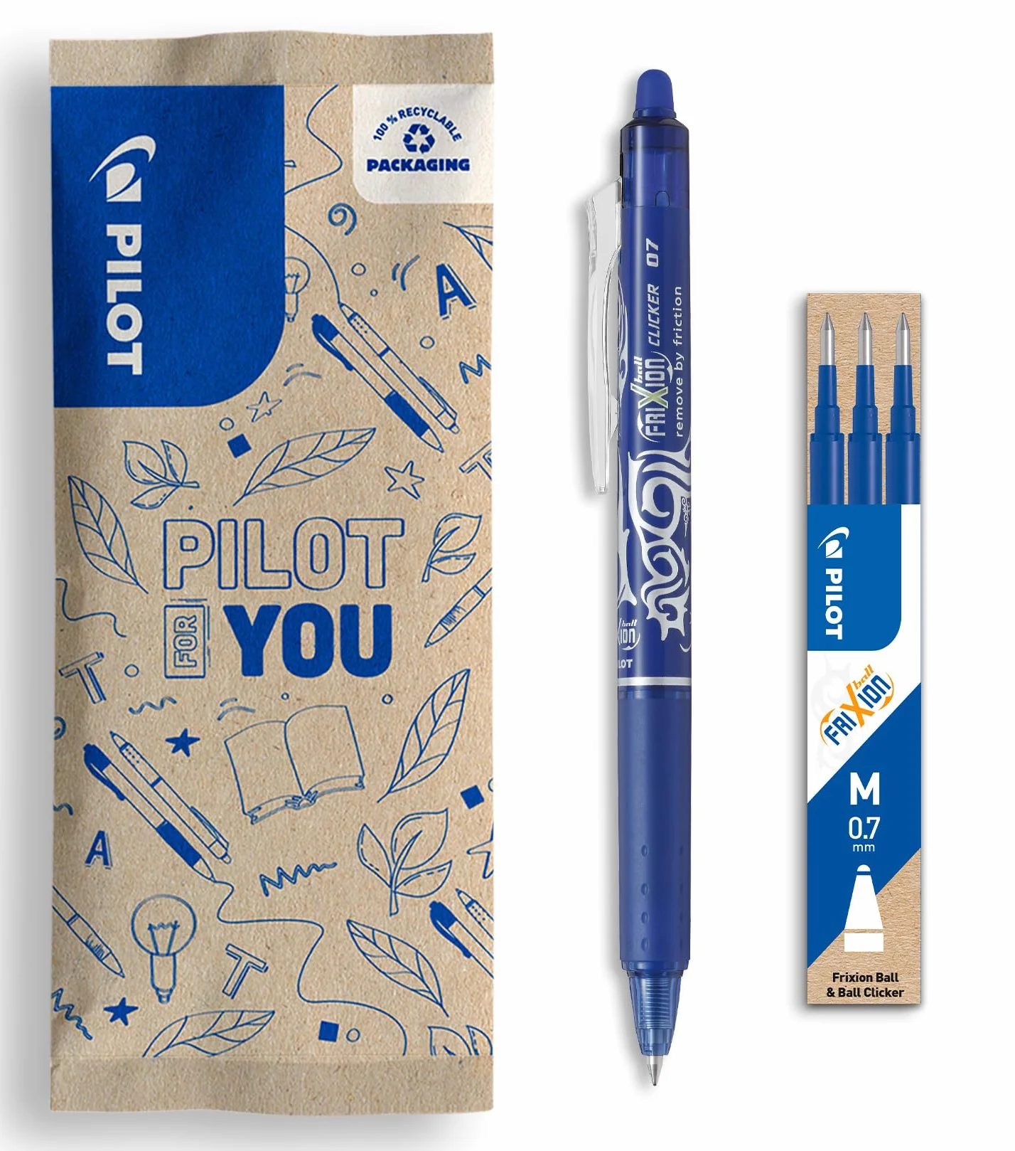 FriXion Ball Clicker 07 X1 Blue Flow Pack Set 3 Refills Blue