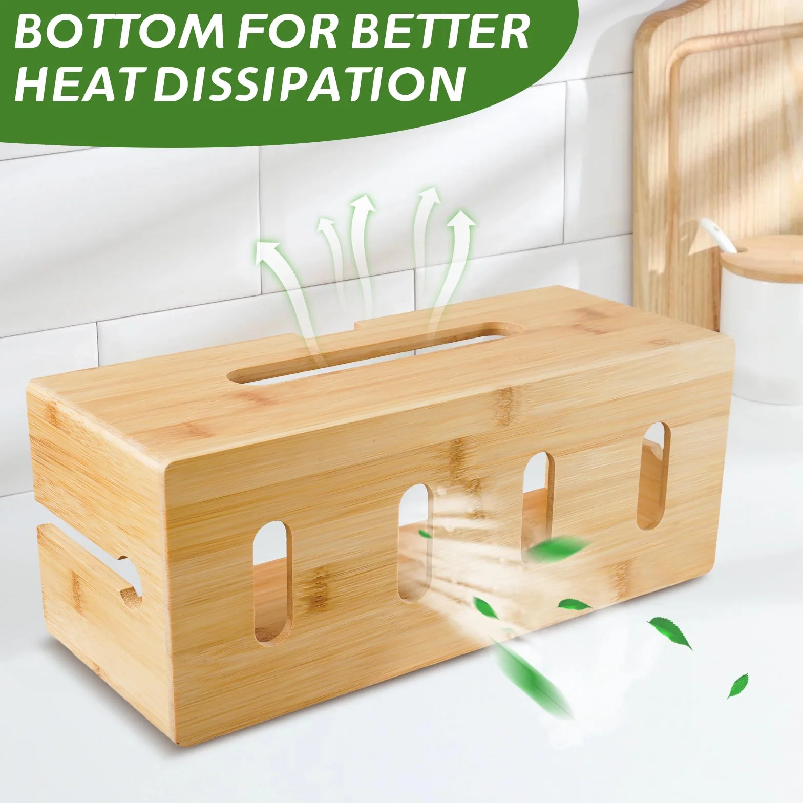 Lannvan Scatola Portacavi - Scatola Nascondi Cavi in Bamboo 33,5 x 13,5 x 13,5 cm - Raccogli Cavi - Grande Scatola Cavi per Organizzare Cavi per USB e Multipresa
