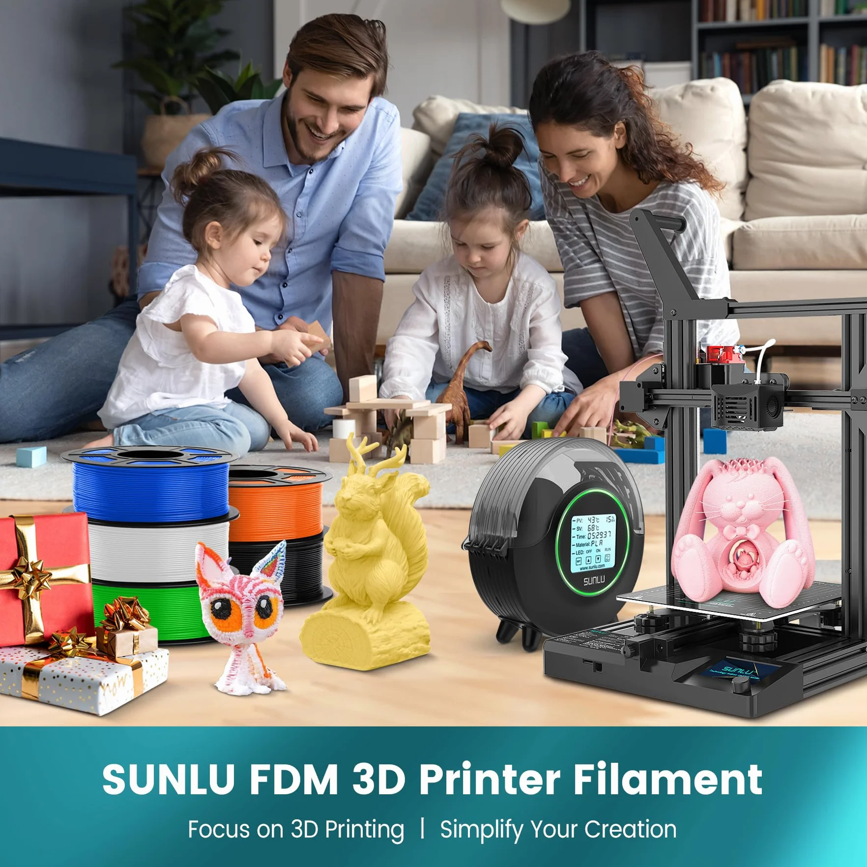 SUNLU PLA Filamento 1.75mm 1KG per Stampante 3D FDM Nero