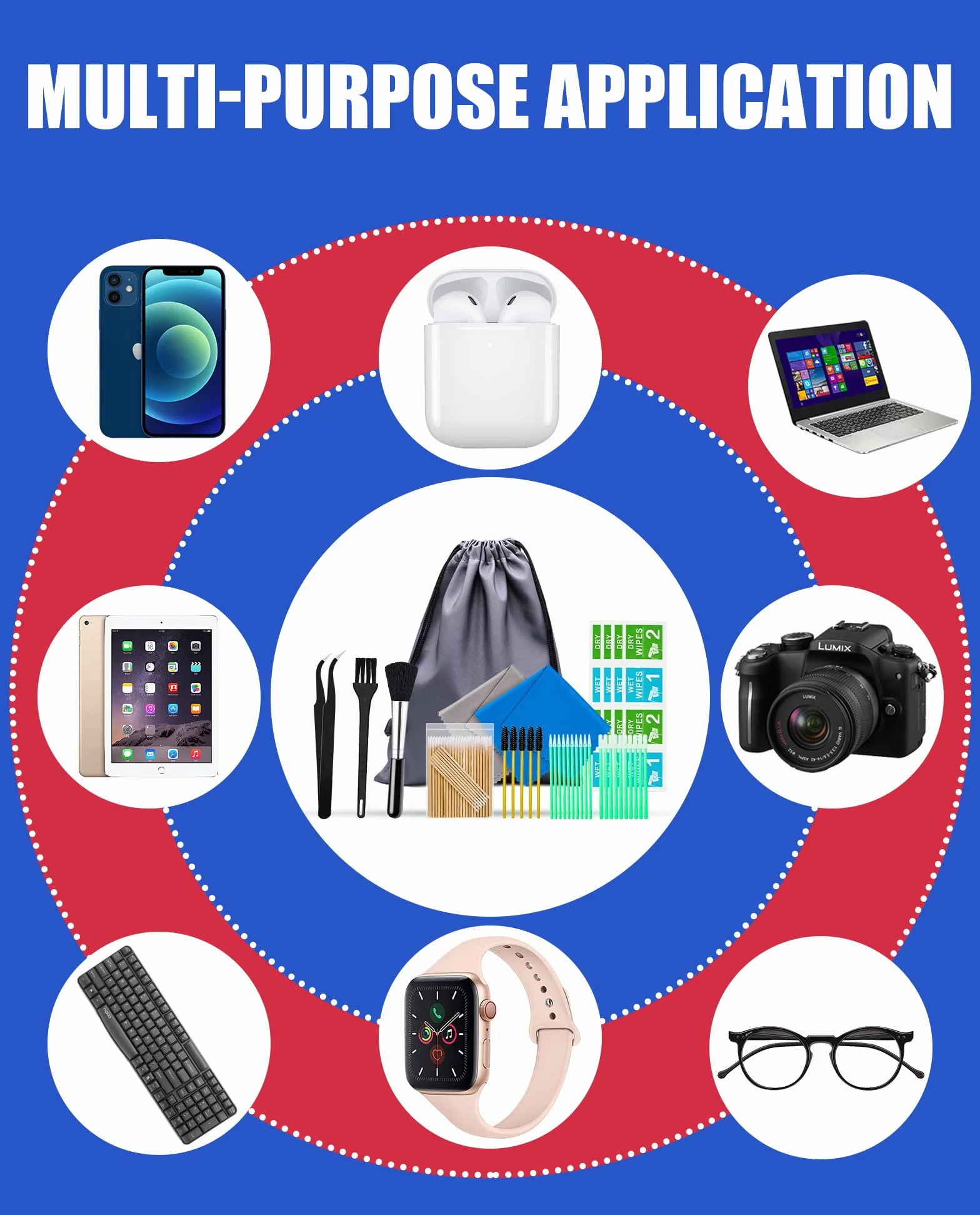 Kit di pulizia per iPhone 140 pezzi, kit di pulizia per Airpod con salviettine, kit di pulizia dello schermo per telefono, computer portatile, kit di pulizia per iPhone con panno in microfibra