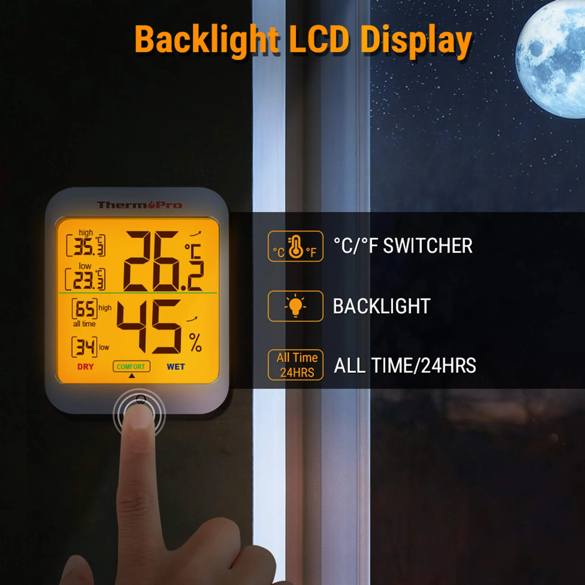 ThermoPro TP53 Termometro Igrometro Digitale Interno Misuratore Umidità Temperatura Ambiente con Retroilluminazione